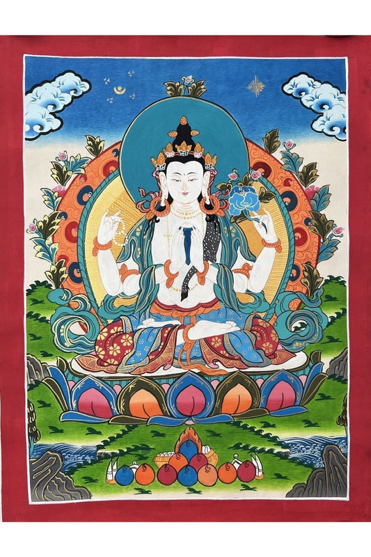 Avalokiteshvara/Chenrezig Master Quality Tibetan Thangka Painting Original Buddhist Meditation Art - Tibetan Thangka Art