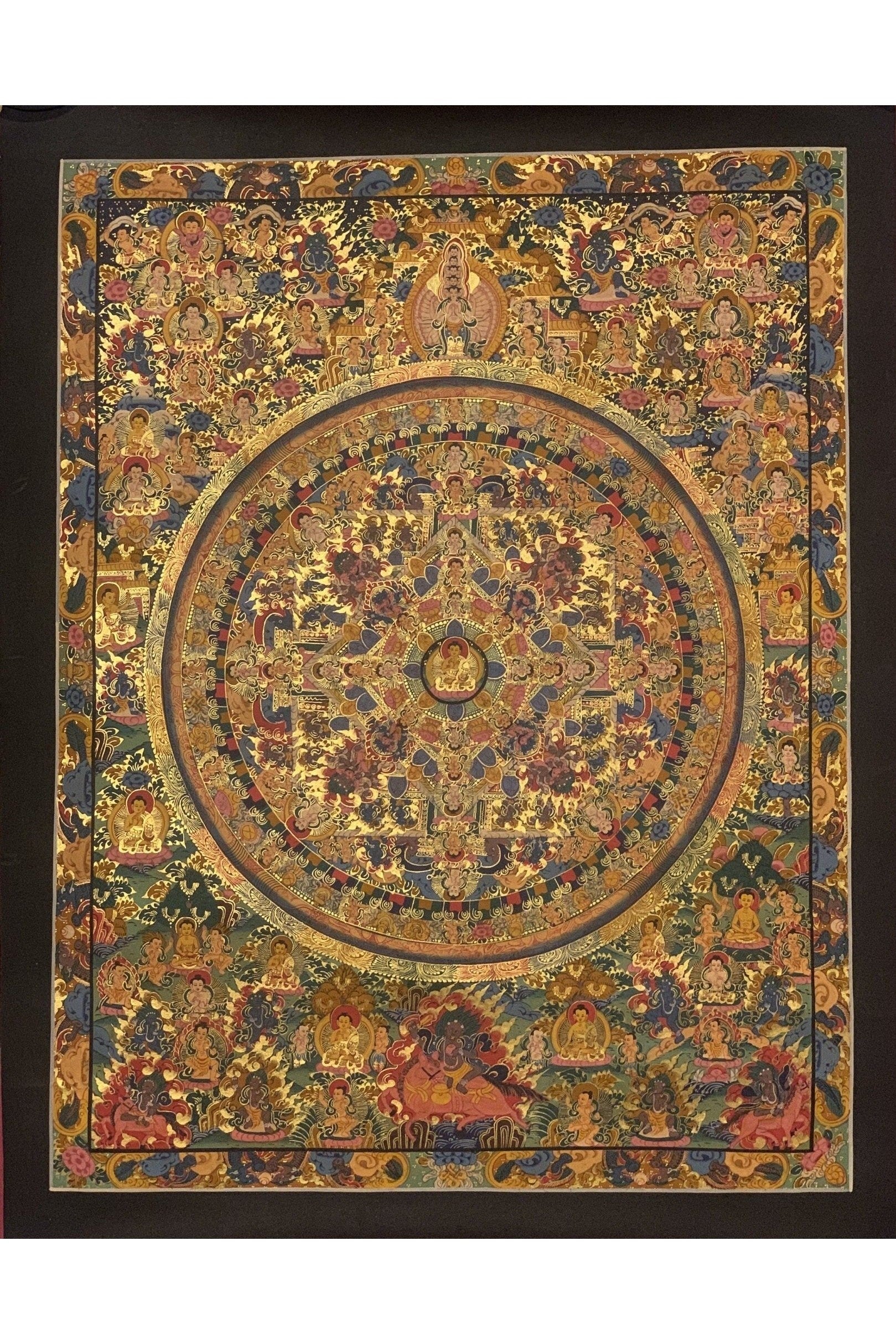 Big Circle Buddha Life/ Teaching Mandala Original Masterpiece Tibetan Thangka Painting Meditation Art - Tibetan Thangka Art