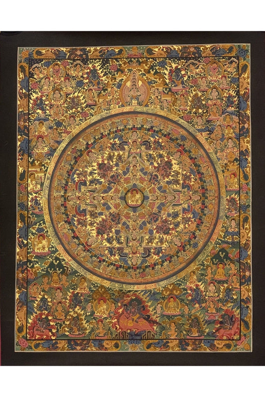 Big Circle Buddha Life/ Teaching Mandala Original Masterpiece Tibetan Thangka Painting Meditation Art - Tibetan Thangka Art