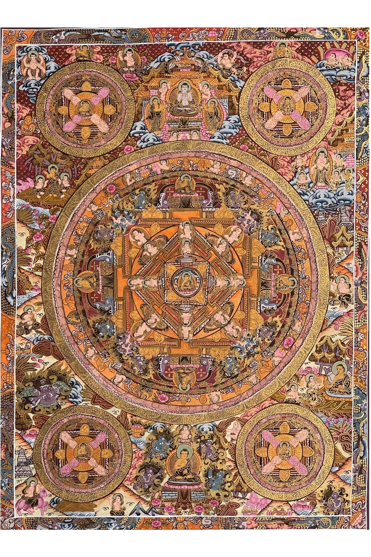 Big Circle Buddha Mandala Original Masterpiece Tibetan Thangka Painting/ Meditation Art - Tibetan Thangka Art