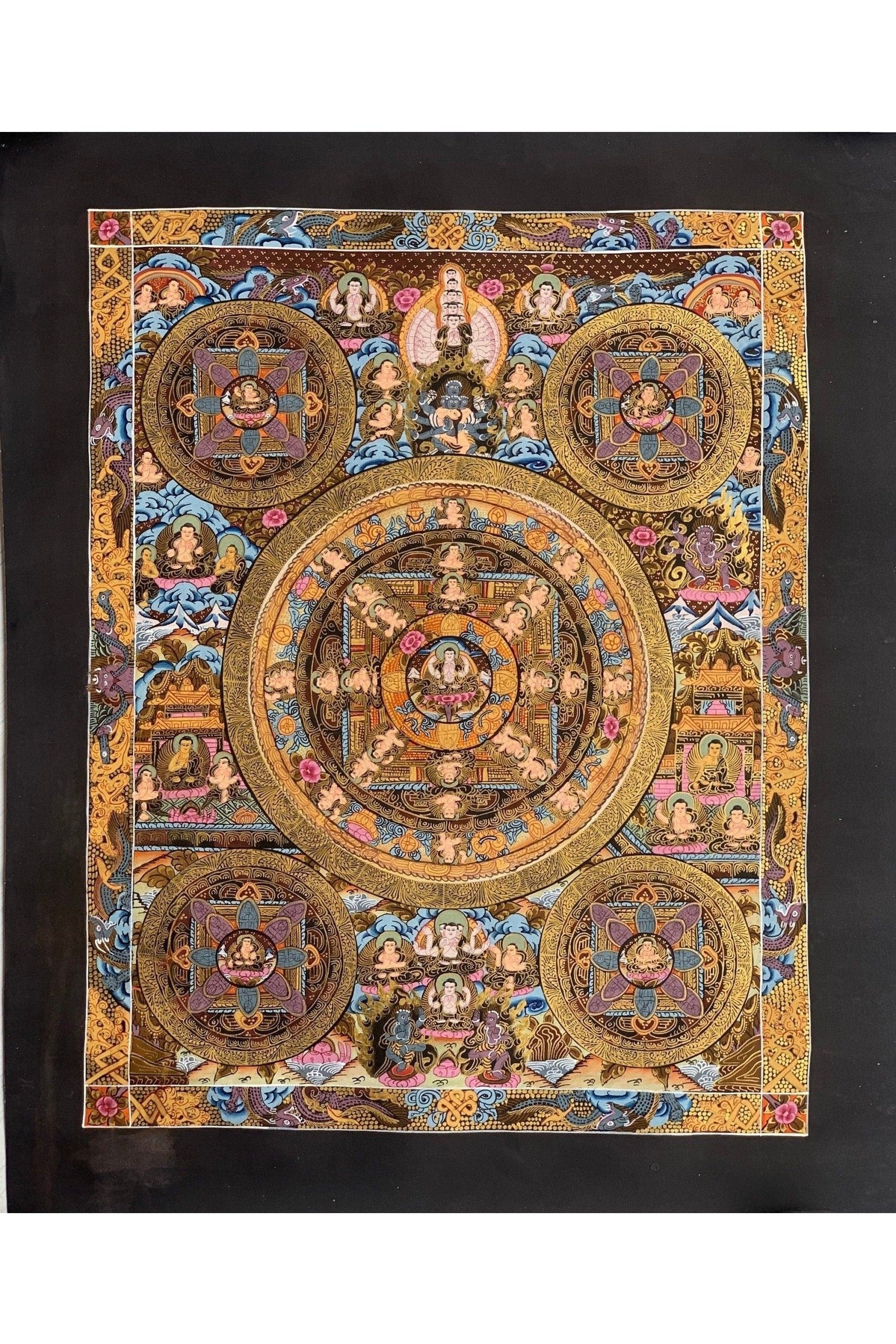 Big Circle Buddha Mandala Original Masterpiece Tibetan Thangka Painting/ Meditation Art - Tibetan Thangka Art