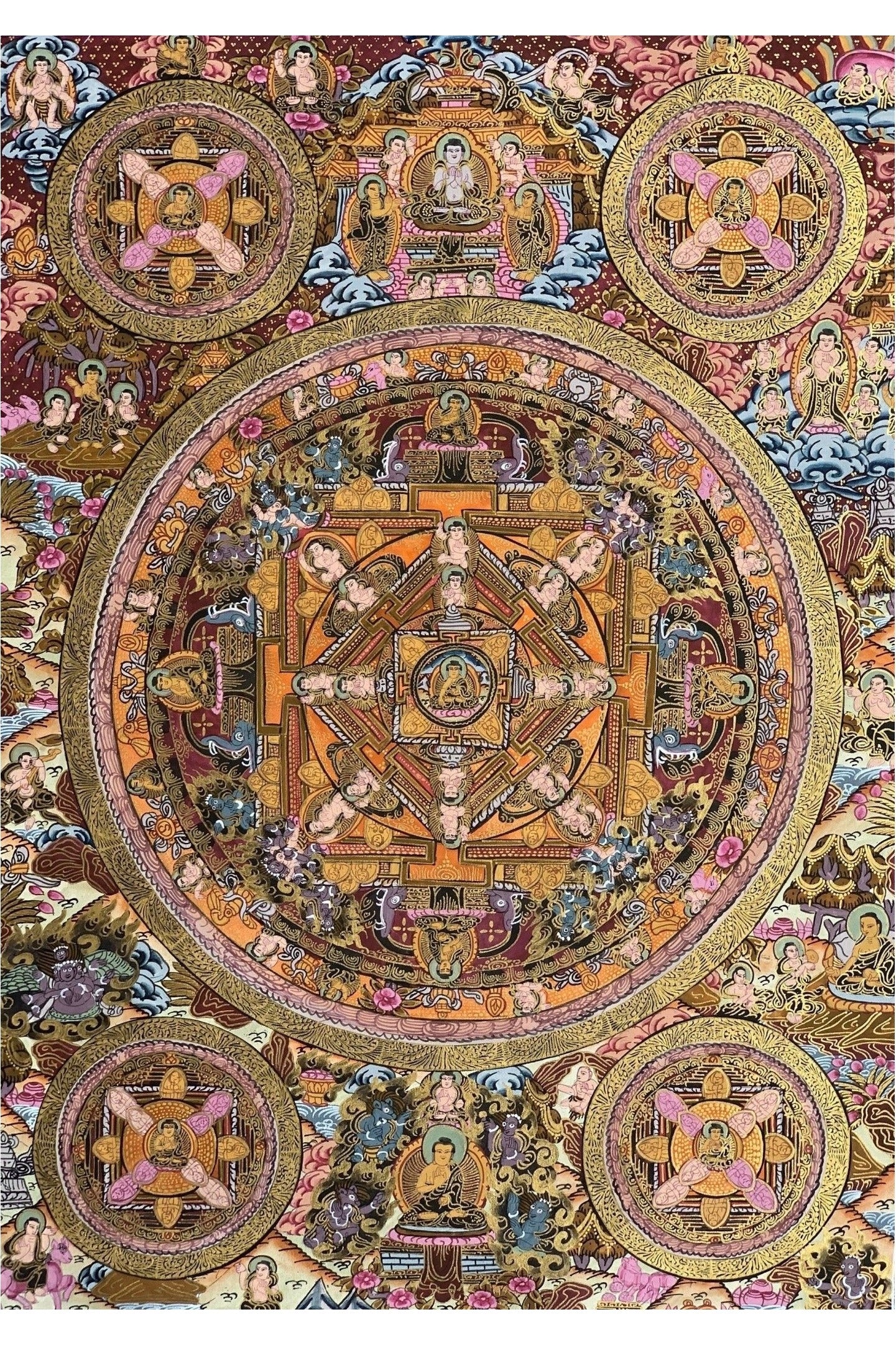 Big Circle Buddha Mandala Original Masterpiece Tibetan Thangka Painting/ Meditation Art - Tibetan Thangka Art