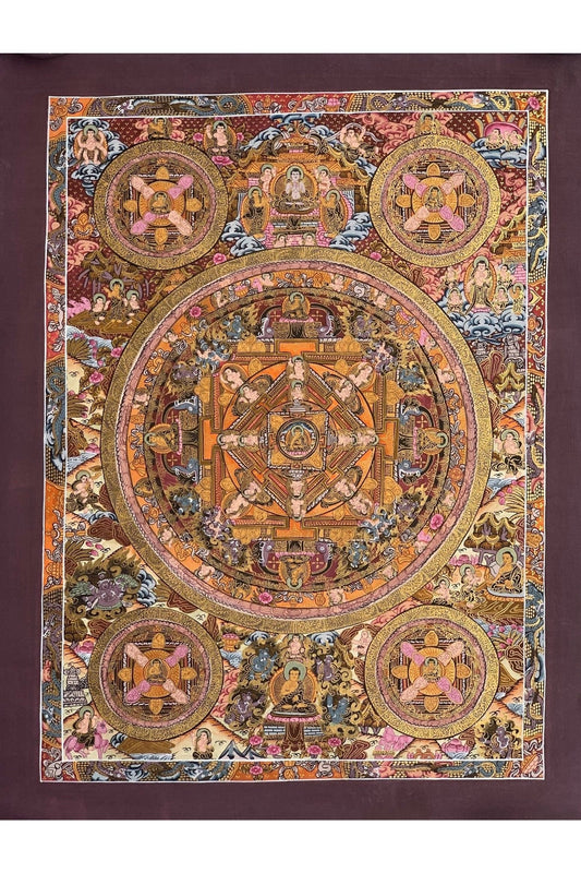 Big Circle Buddha Mandala Original Masterpiece Tibetan Thangka Painting/ Meditation Art - Tibetan Thangka Art