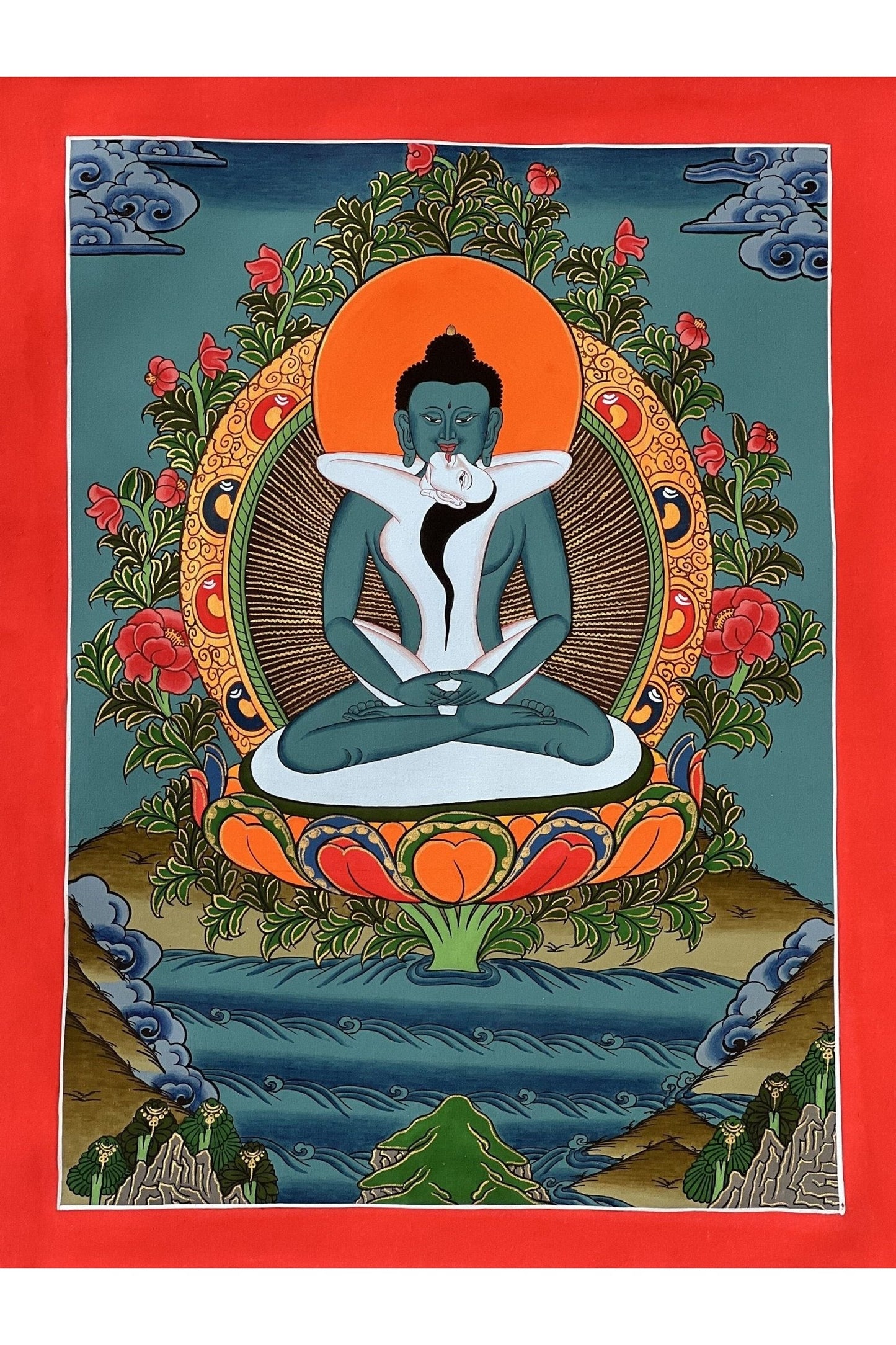 Bodhisattva Samantabhadra/ Buddha Shakti - Original Masterpiece Tibetan Thangka Painting for Enlightened Meditation and Spiritual Artistry - Tibetan Thangka Art