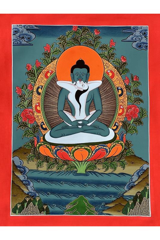 Bodhisattva Samantabhadra/ Buddha Shakti - Original Masterpiece Tibetan Thangka Painting for Enlightened Meditation and Spiritual Artistry - Tibetan Thangka Art