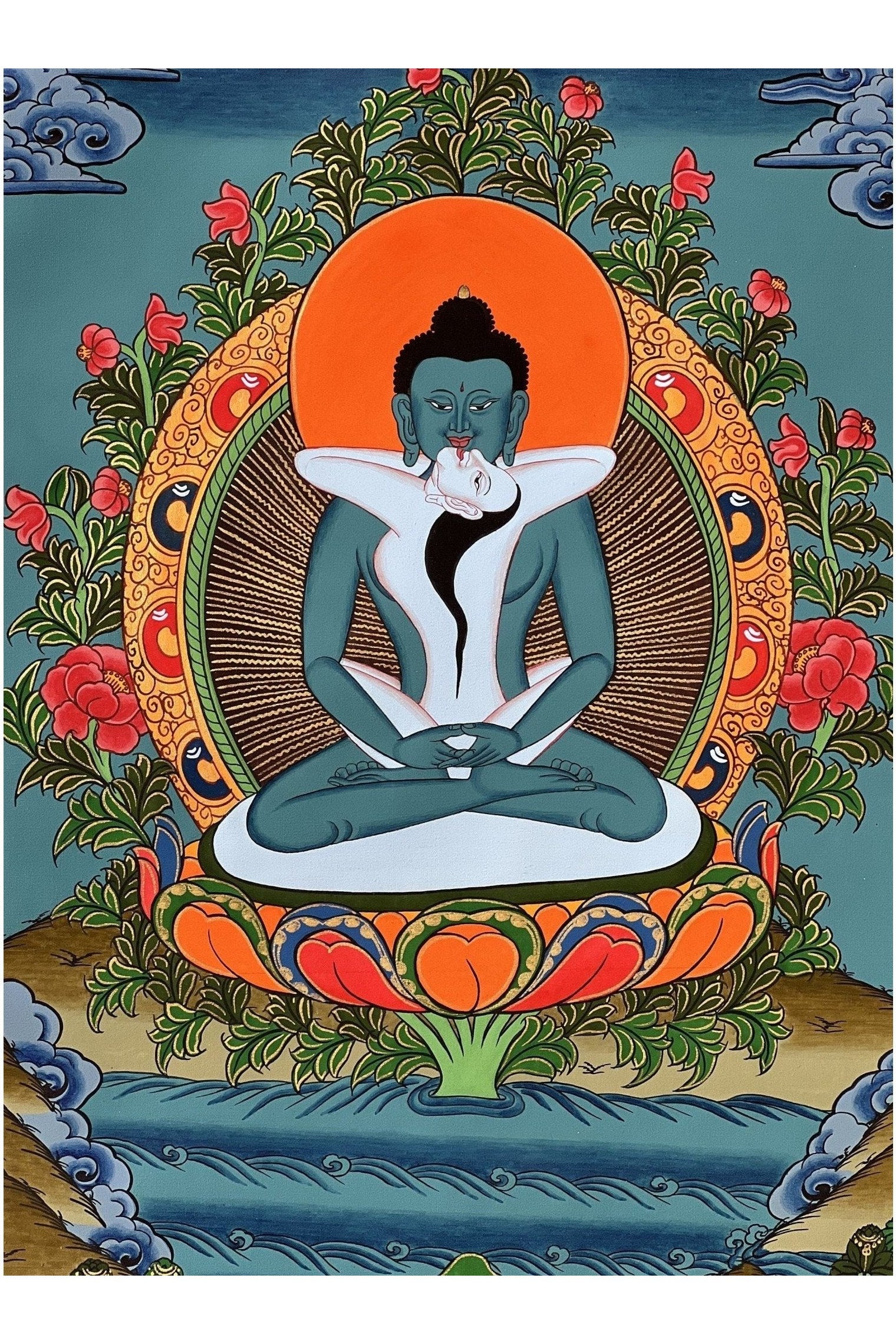 Bodhisattva Samantabhadra/ Buddha Shakti - Original Masterpiece Tibetan Thangka Painting for Enlightened Meditation and Spiritual Artistry - Tibetan Thangka Art