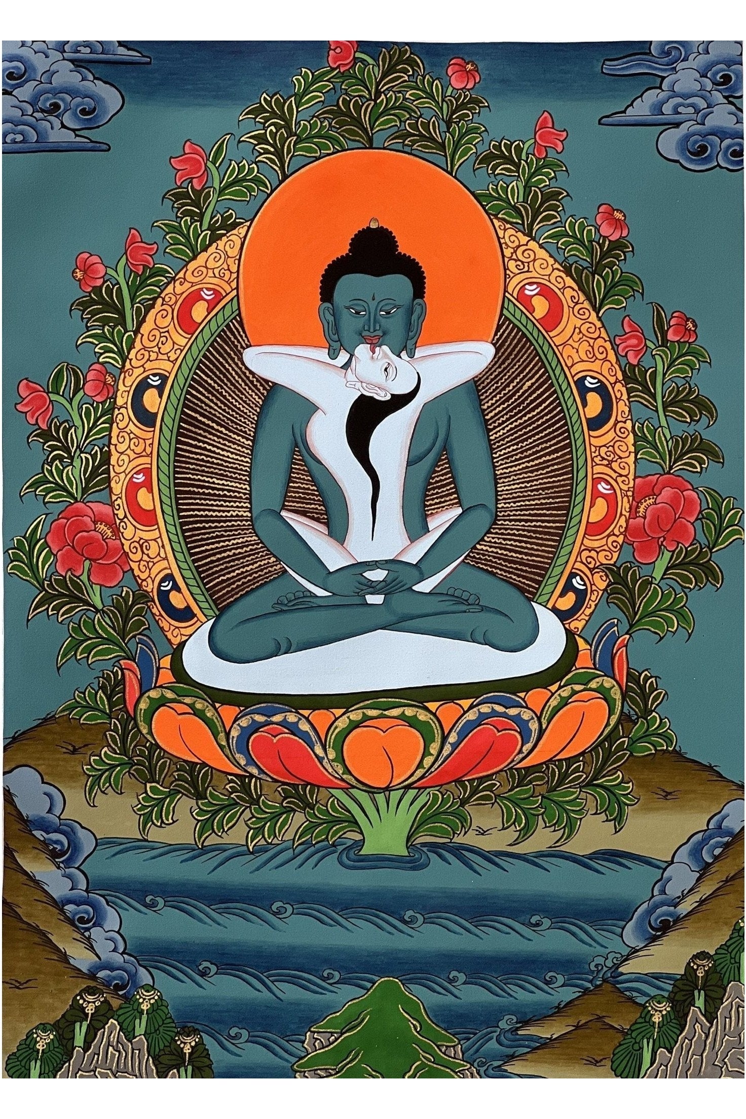 Bodhisattva Samantabhadra/ Buddha Shakti - Original Masterpiece Tibetan Thangka Painting for Enlightened Meditation and Spiritual Artistry - Tibetan Thangka Art