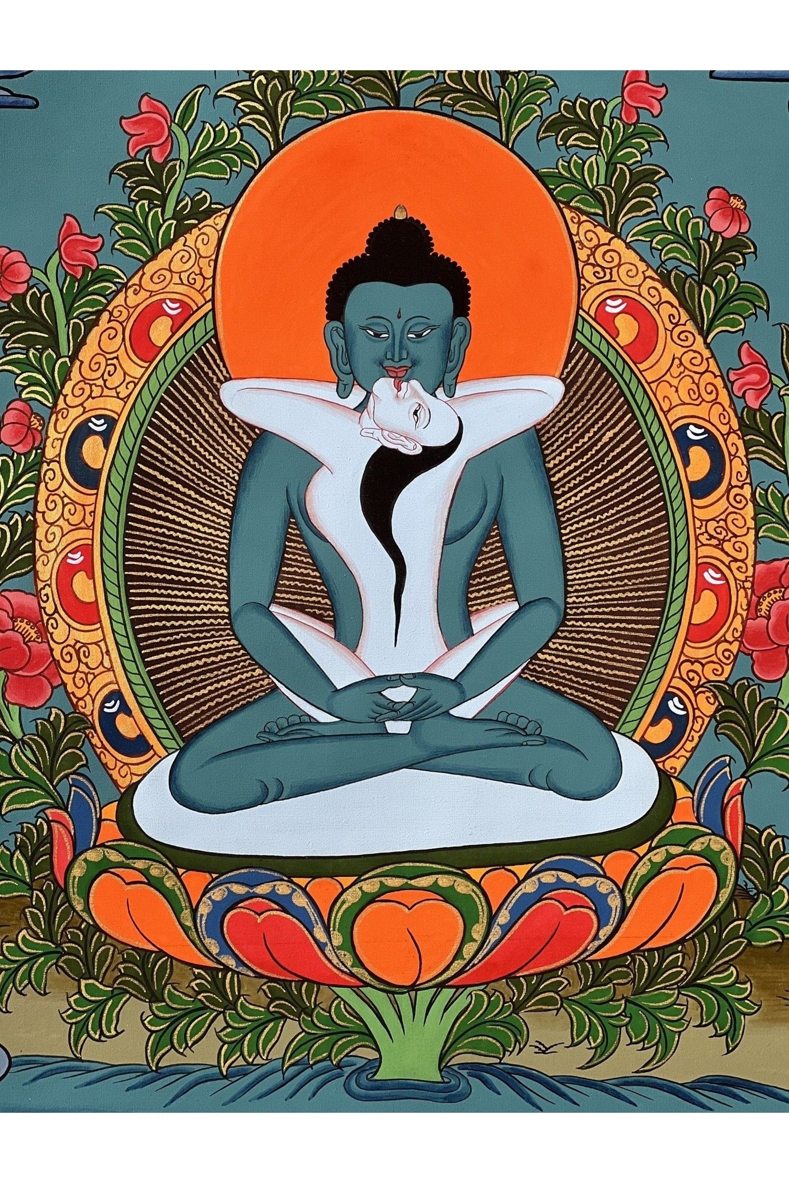 Bodhisattva Samantabhadra/ Buddha Shakti - Original Masterpiece Tibetan Thangka Painting for Enlightened Meditation and Spiritual Artistry - Tibetan Thangka Art