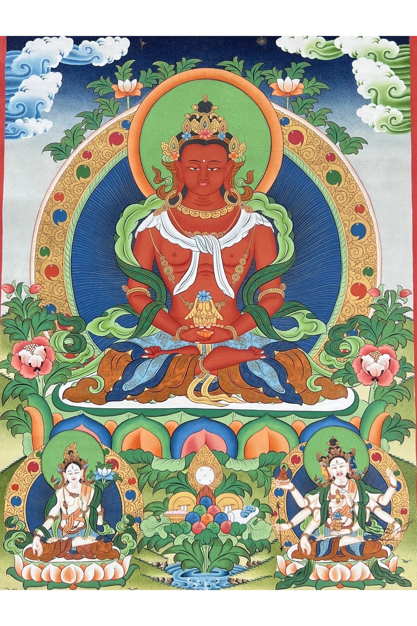 Buddha Amitayus/Aparamita/ Buddha of Eternal Life/ Pure Land Sukhavati Buddha Original Masterpiece Tibetan Thangka Painting - Tibetan Thangka Art