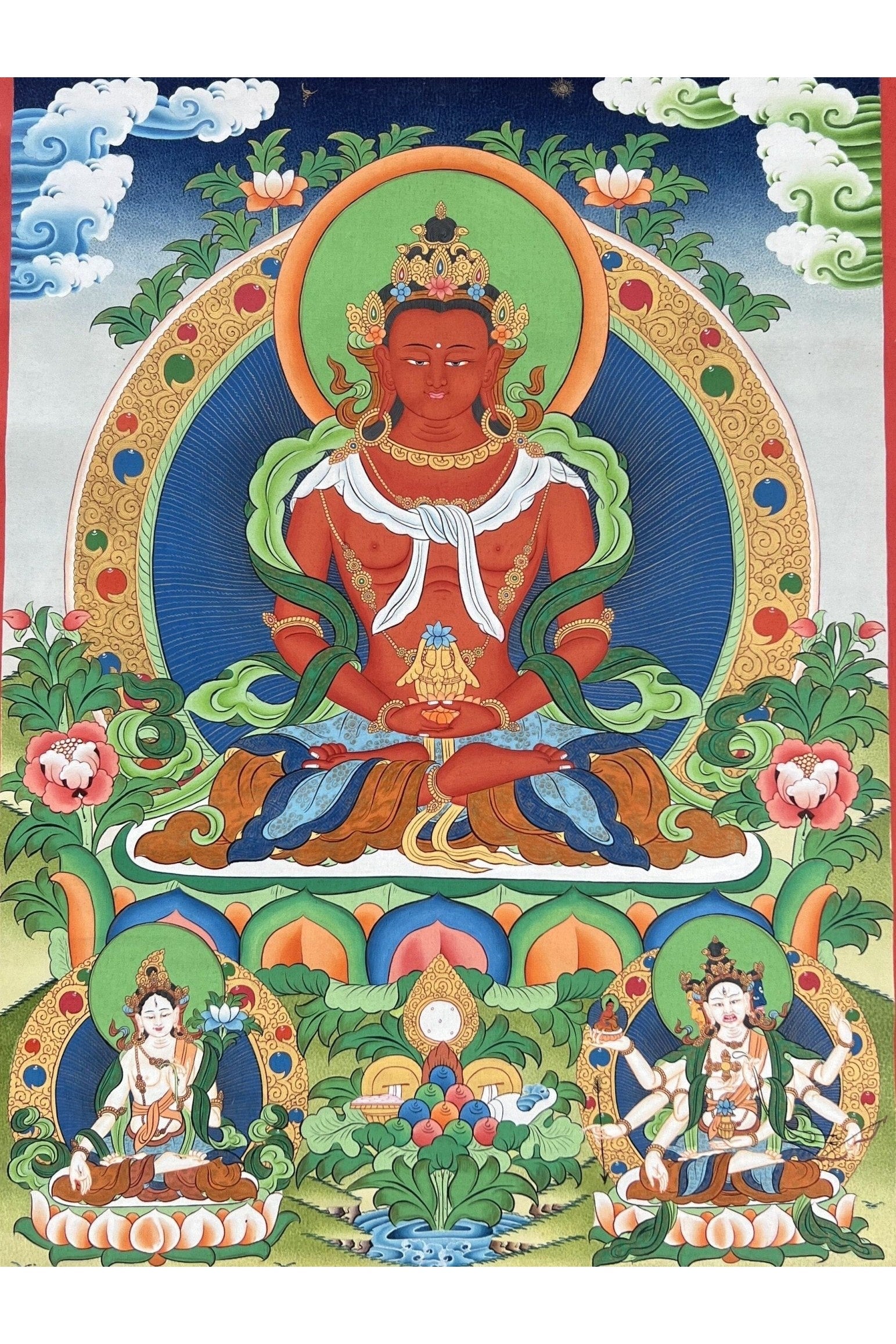 Buddha Amitayus/Aparamita/ Buddha of Eternal Life/ Pure Land Sukhavati Buddha Original Masterpiece Tibetan Thangka Painting - Tibetan Thangka Art