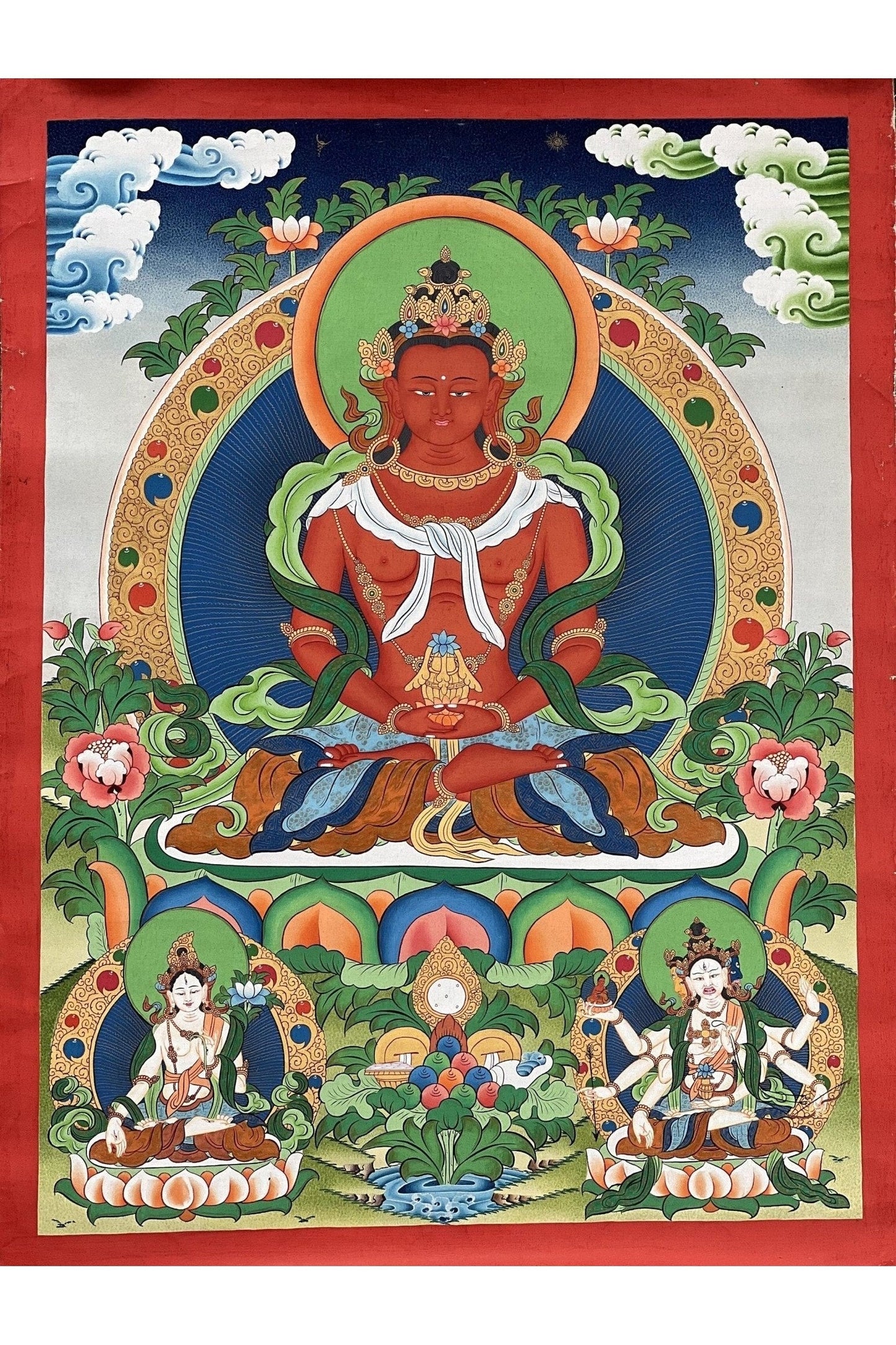 Buddha Amitayus/Aparamita/ Buddha of Eternal Life/ Pure Land Sukhavati Buddha Original Masterpiece Tibetan Thangka Painting - Tibetan Thangka Art