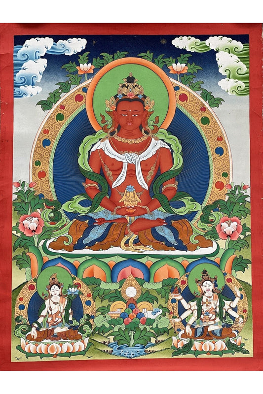 Buddha Amitayus/Aparamita/ Buddha of Eternal Life/ Pure Land Sukhavati Buddha Original Masterpiece Tibetan Thangka Painting - Tibetan Thangka Art