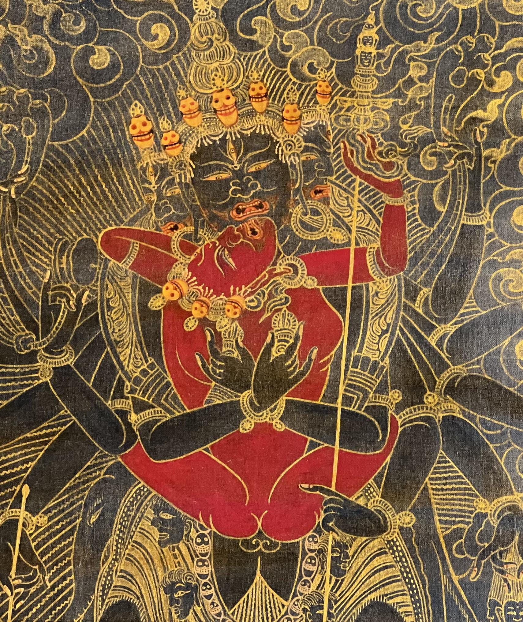 Buddha Kalachakra with Kalacakri/Visvamata in Divine Union Oil - Varnished Original Masterpiece Tibetan Thangka Painting/ Kalacakra Tantra Art - Tibetan Thangka Art