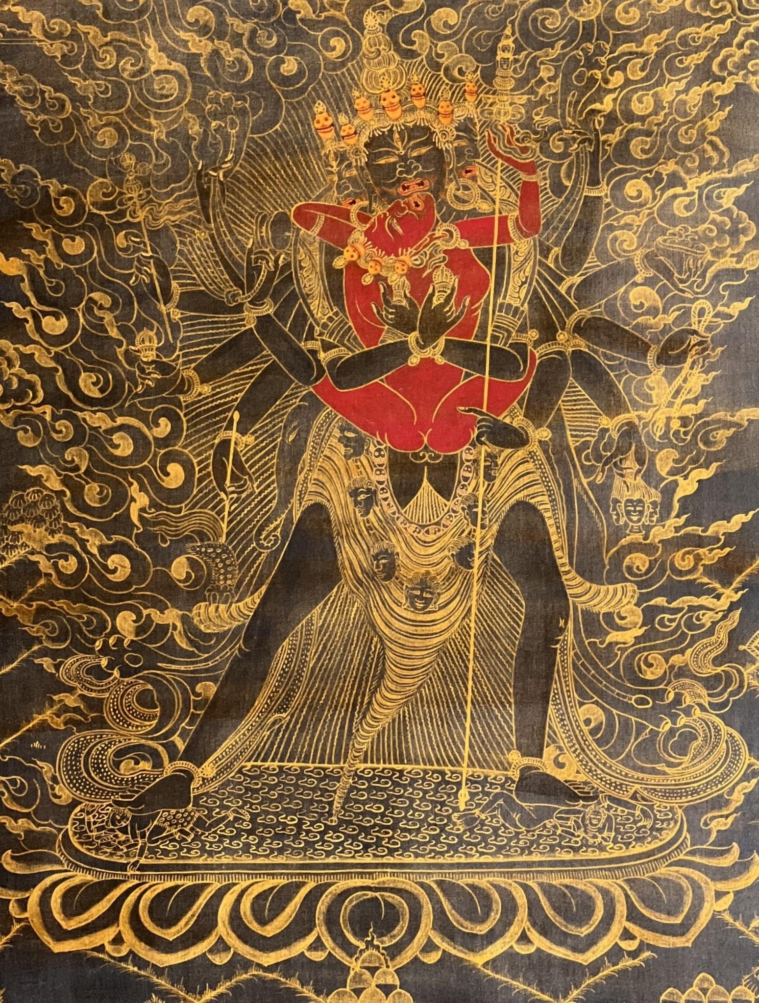 Buddha Kalachakra with Kalacakri/Visvamata in Divine Union Oil - Varnished Original Masterpiece Tibetan Thangka Painting/ Kalacakra Tantra Art - Tibetan Thangka Art