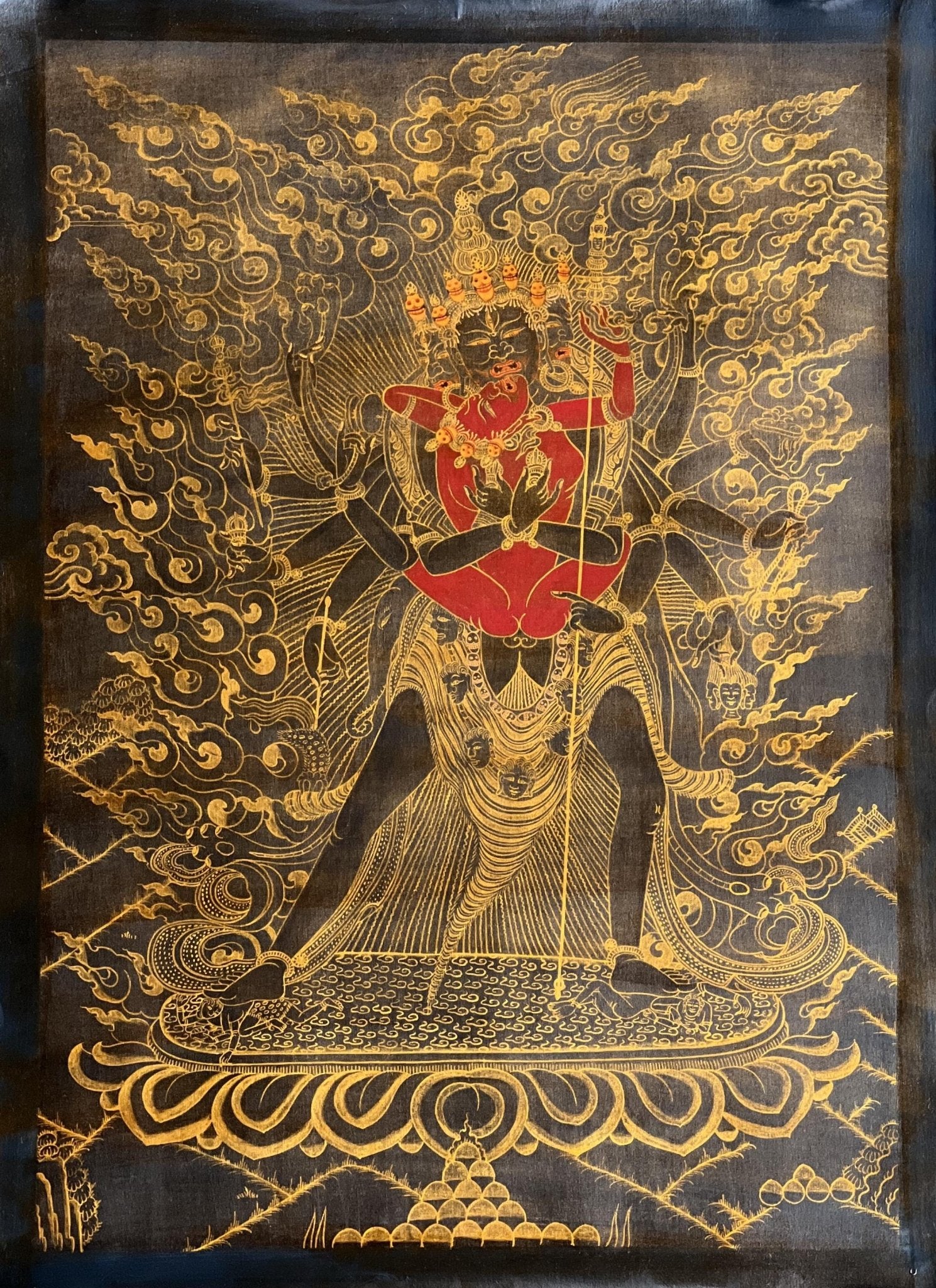 Buddha Kalachakra with Kalacakri/Visvamata in Divine Union Oil - Varnished Original Masterpiece Tibetan Thangka Painting/ Kalacakra Tantra Art - Tibetan Thangka Art