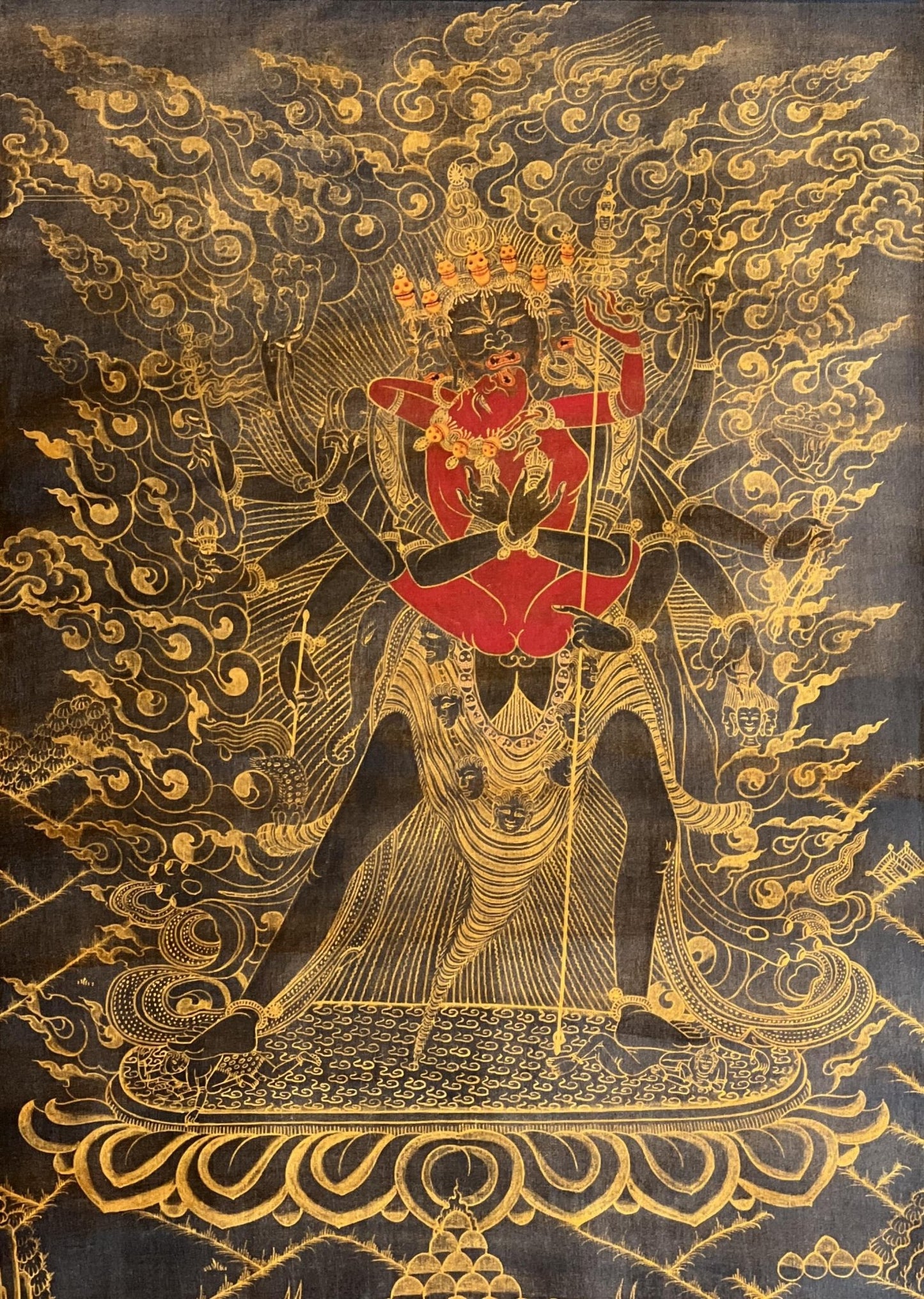 Buddha Kalachakra with Kalacakri/Visvamata in Divine Union Oil - Varnished Original Masterpiece Tibetan Thangka Painting/ Kalacakra Tantra Art - Tibetan Thangka Art