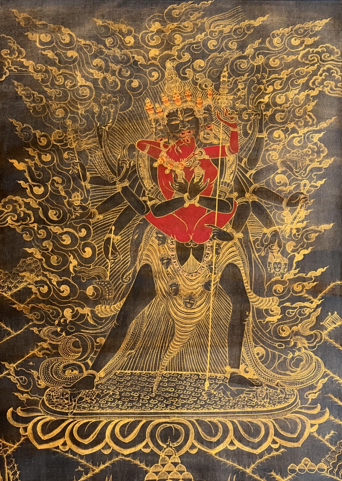 Buddha Kalachakra with Kalacakri/Visvamata in Divine Union Oil - Varnished Original Masterpiece Tibetan Thangka Painting/ Kalacakra Tantra Art - Tibetan Thangka Art
