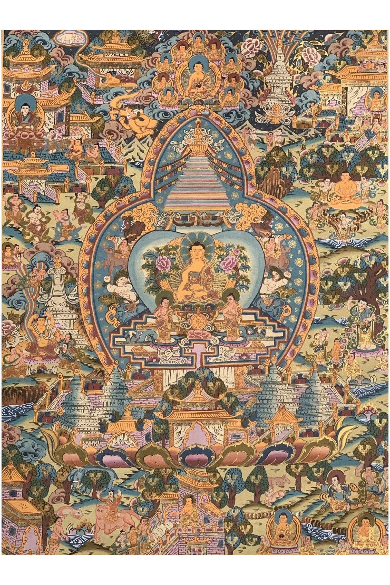 Buddha Life, Bhavacakra Wheel of Life Mandala Master Quality Gold Thangka Painting, Original Art 15 x 20 - Inch - Tibetan Thangka Art