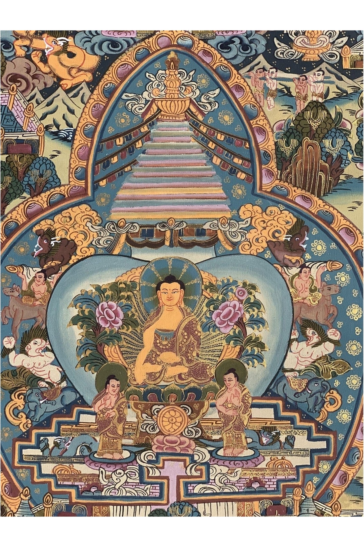 Buddha Life, Bhavacakra Wheel of Life Mandala Master Quality Gold Thangka Painting, Original Art 15 x 20 - Inch - Tibetan Thangka Art