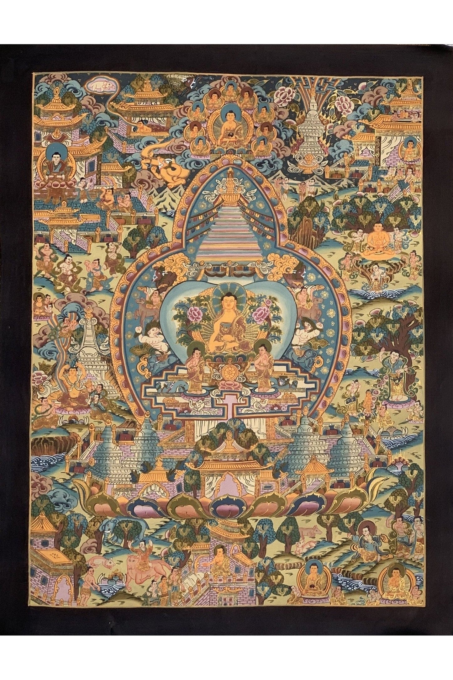 Buddha Life, Bhavacakra Wheel of Life Mandala Master Quality Gold Thangka Painting, Original Art 15 x 20 - Inch - Tibetan Thangka Art