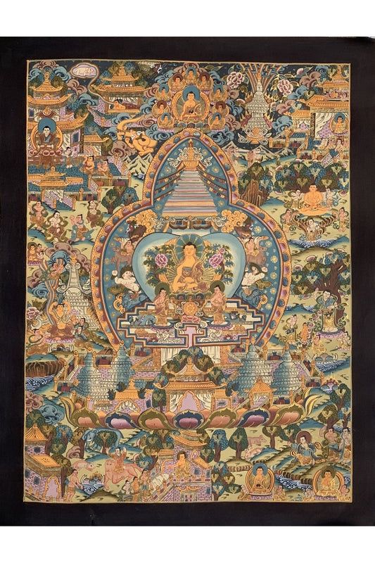 Buddha Life, Bhavacakra Wheel of Life Mandala Master Quality Gold Thangka Painting, Original Art 15 x 20 - Inch - Tibetan Thangka Art