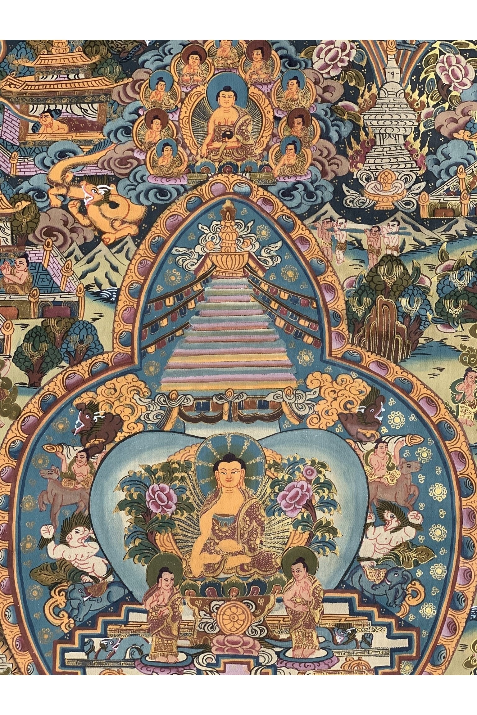Buddha Life, Bhavacakra Wheel of Life Mandala Master Quality Gold Thangka Painting, Original Art 15 x 20 - Inch - Tibetan Thangka Art