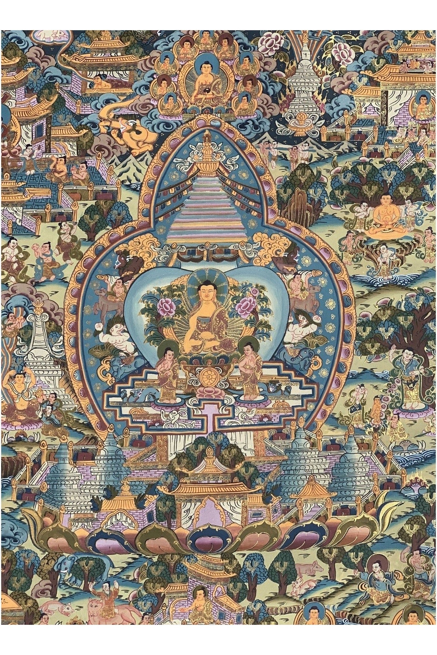 Buddha Life, Bhavacakra Wheel of Life Mandala Master Quality Gold Thangka Painting, Original Art 15 x 20 - Inch - Tibetan Thangka Art