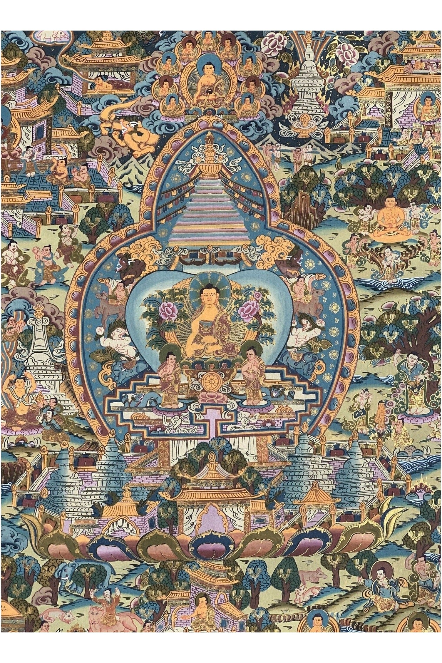 Buddha Life, Bhavacakra Wheel of Life Mandala Master Quality Gold Thangka Painting, Original Art 15 x 20 - Inch - Tibetan Thangka Art
