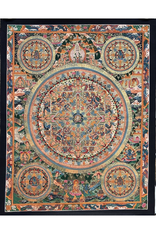 Buddha Life/ Wheel of Life/ Bhavachakra Mandala Large Masterpiece 24 K Gold Thangka Painting Original Art - Tibetan Thangka Art