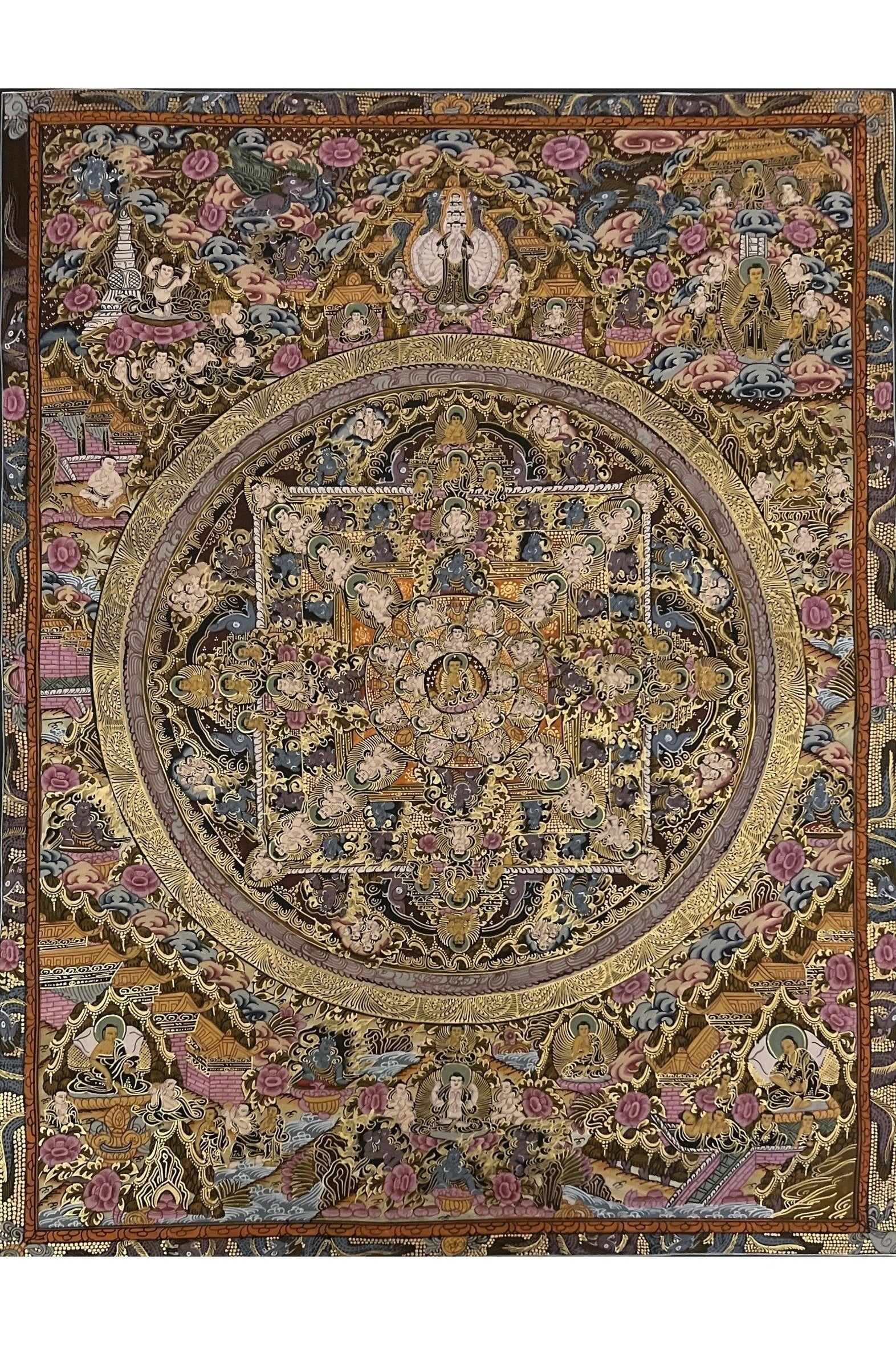 Buddha Life Wheel of Life Wheel of Time Master Quality, Masterpiece Mandala Master Quality 24 K Gold Thangka Painting Original Art - Tibetan Thangka Art
