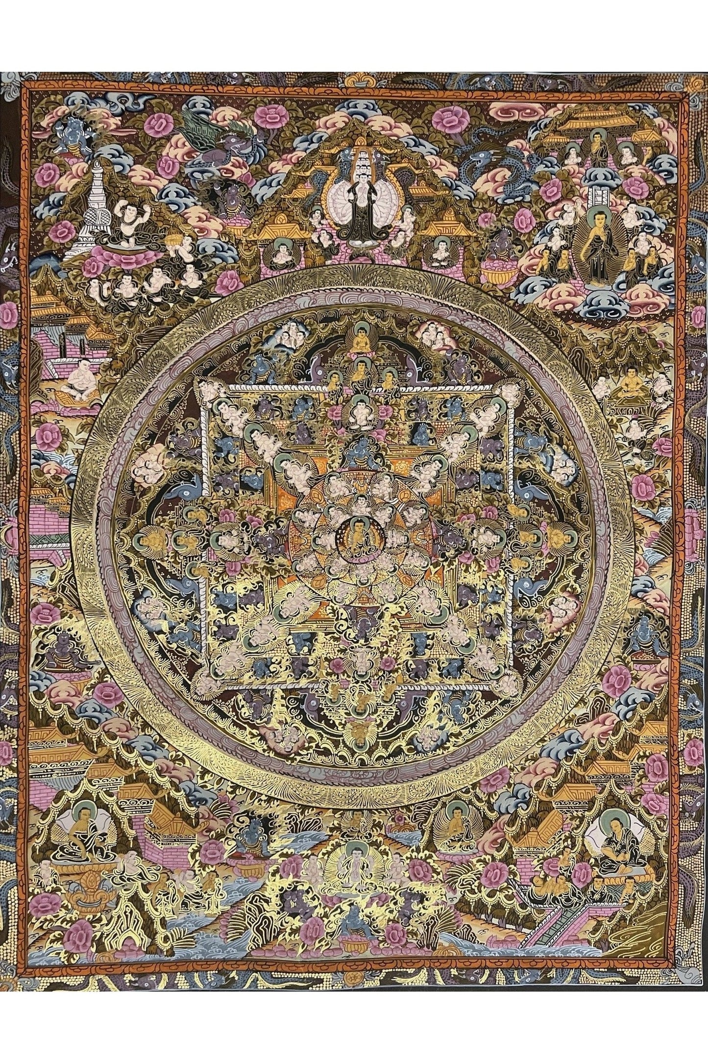 Buddha Life Wheel of Life Wheel of Time Master Quality, Masterpiece Mandala Master Quality 24 K Gold Thangka Painting Original Art - Tibetan Thangka Art