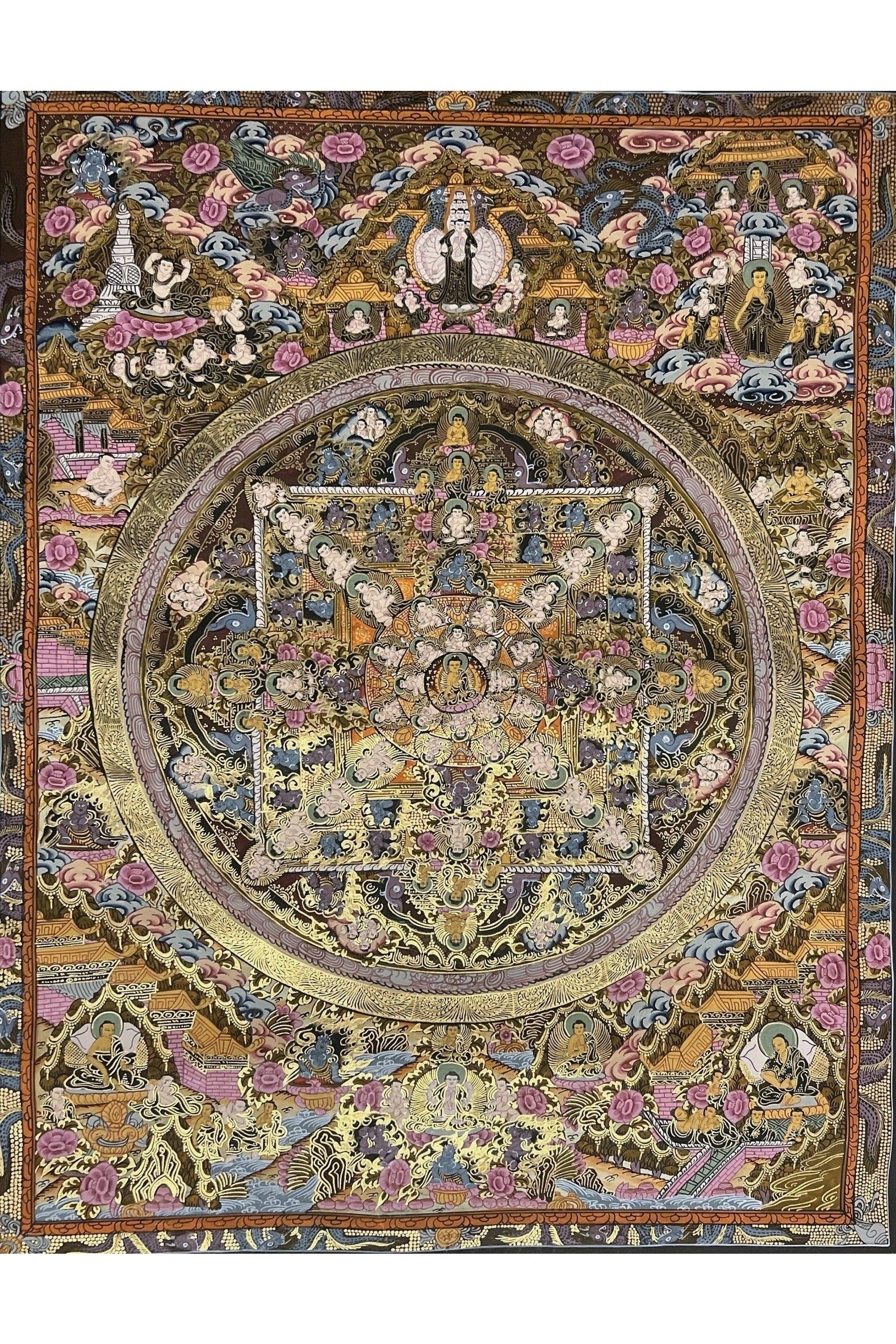 Buddha Life Wheel of Life Wheel of Time Master Quality, Masterpiece Mandala Master Quality 24 K Gold Thangka Painting Original Art - Tibetan Thangka Art