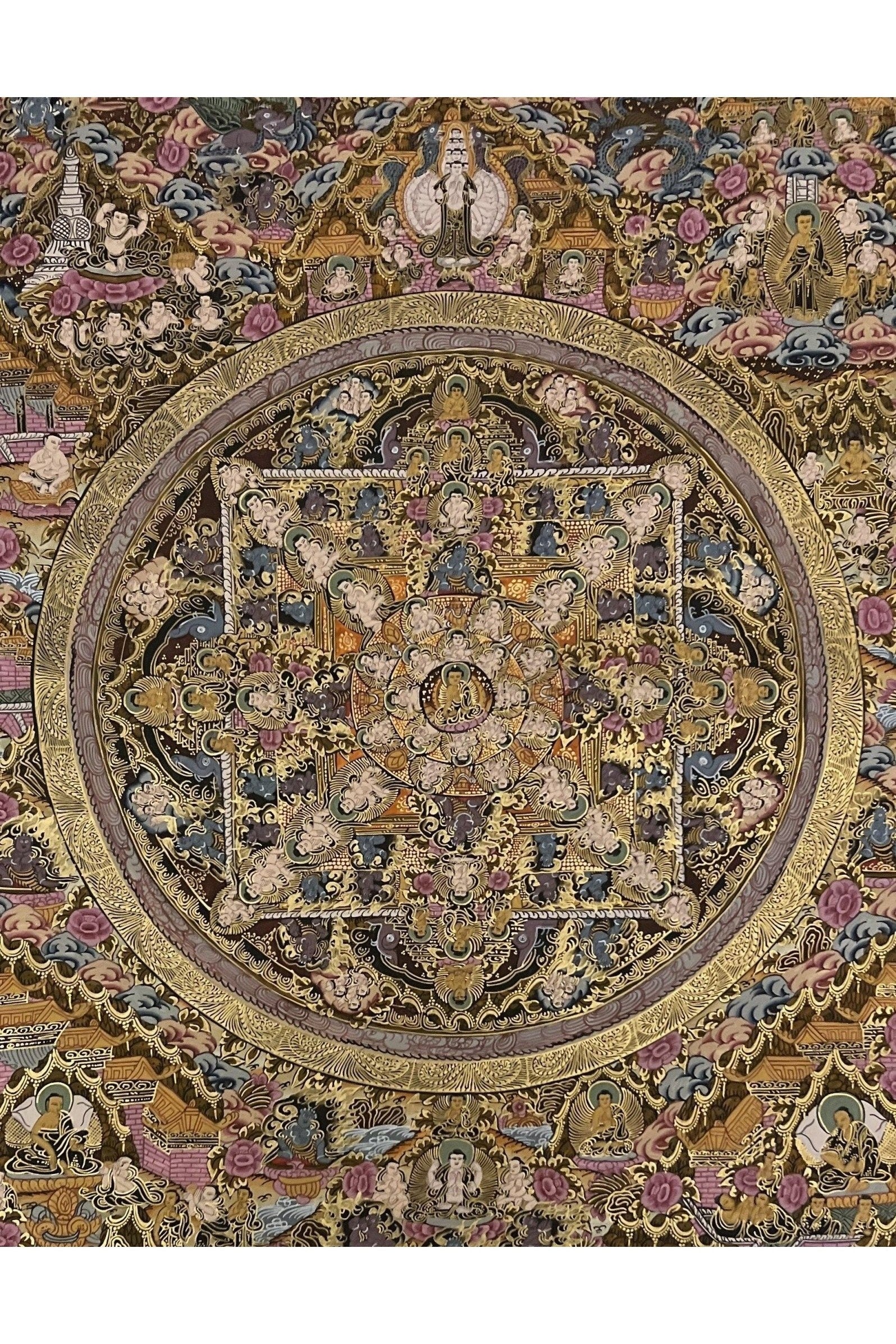 Buddha Life Wheel of Life Wheel of Time Master Quality, Masterpiece Mandala Master Quality 24 K Gold Thangka Painting Original Art - Tibetan Thangka Art