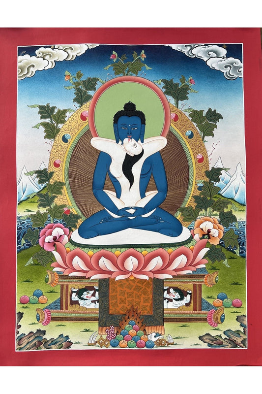 Buddha Shakti/ Samantabhadra Bodhisattva High Quality Masterpiece Tibetan Thangka Painting Original Healing and Meditation Art - Tibetan Thangka Art