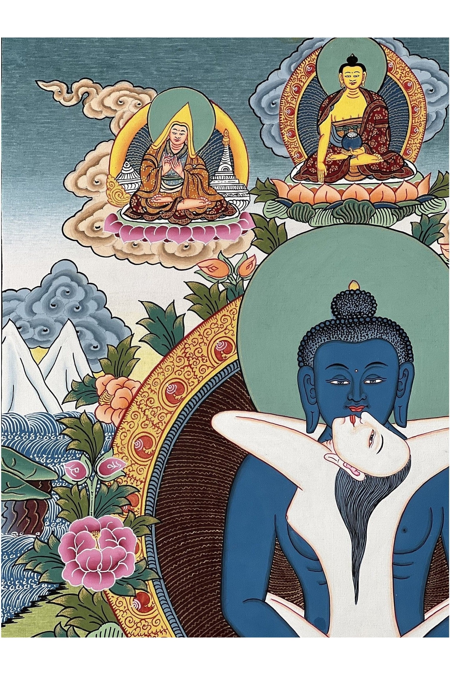 Buddha Shakti/ Samantabhadra Bodhisattva Masterpiece Tibetan Thangka Painting Original Healing and Meditation Art - Tibetan Thangka Art