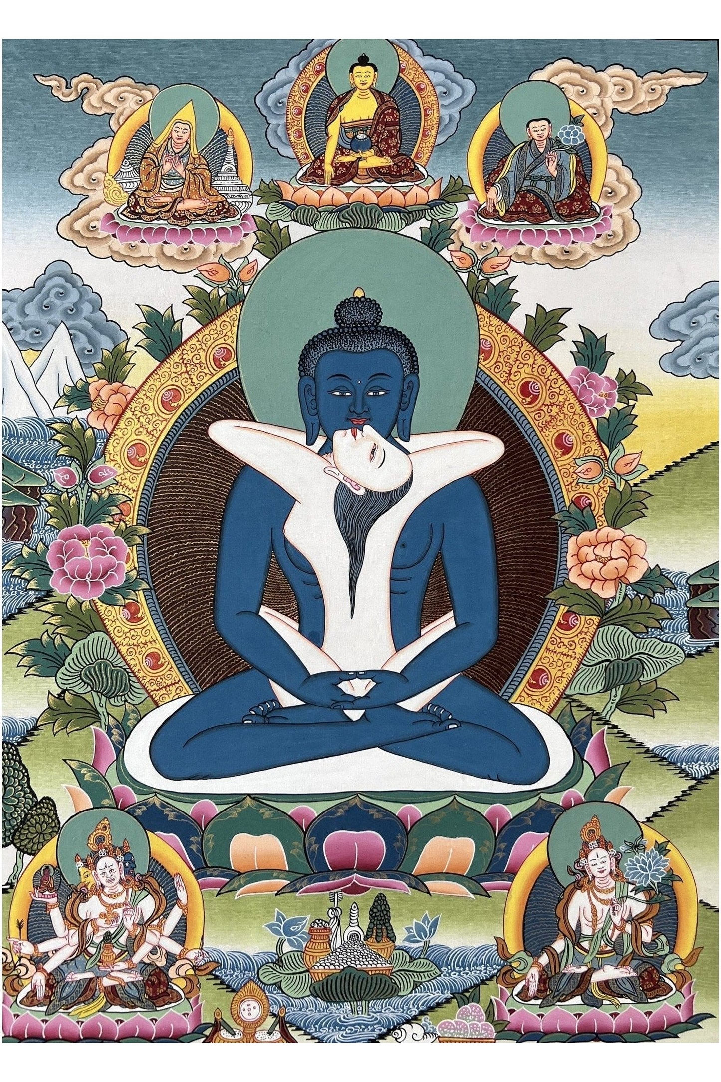 Buddha Shakti/ Samantabhadra Bodhisattva Masterpiece Tibetan Thangka Painting Original Healing and Meditation Art - Tibetan Thangka Art