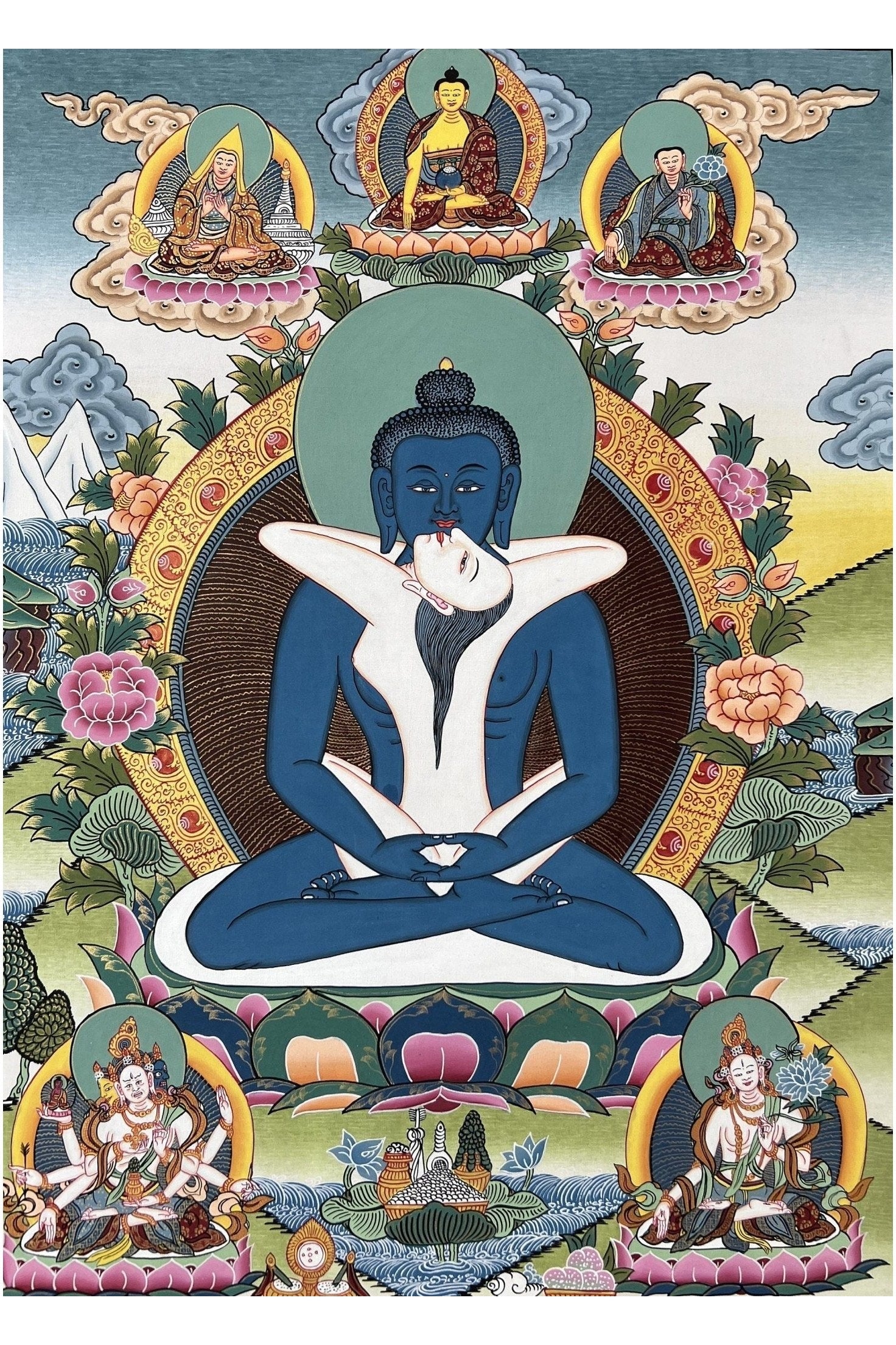 Buddha Shakti/ Samantabhadra Bodhisattva Masterpiece Tibetan Thangka Painting Original Healing and Meditation Art - Tibetan Thangka Art