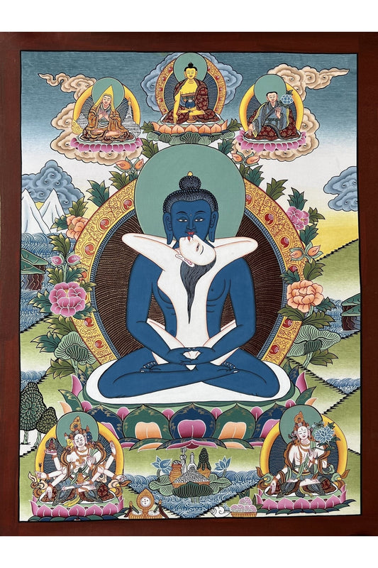 Buddha Shakti/ Samantabhadra Bodhisattva Masterpiece Tibetan Thangka Painting Original Healing and Meditation Art - Tibetan Thangka Art