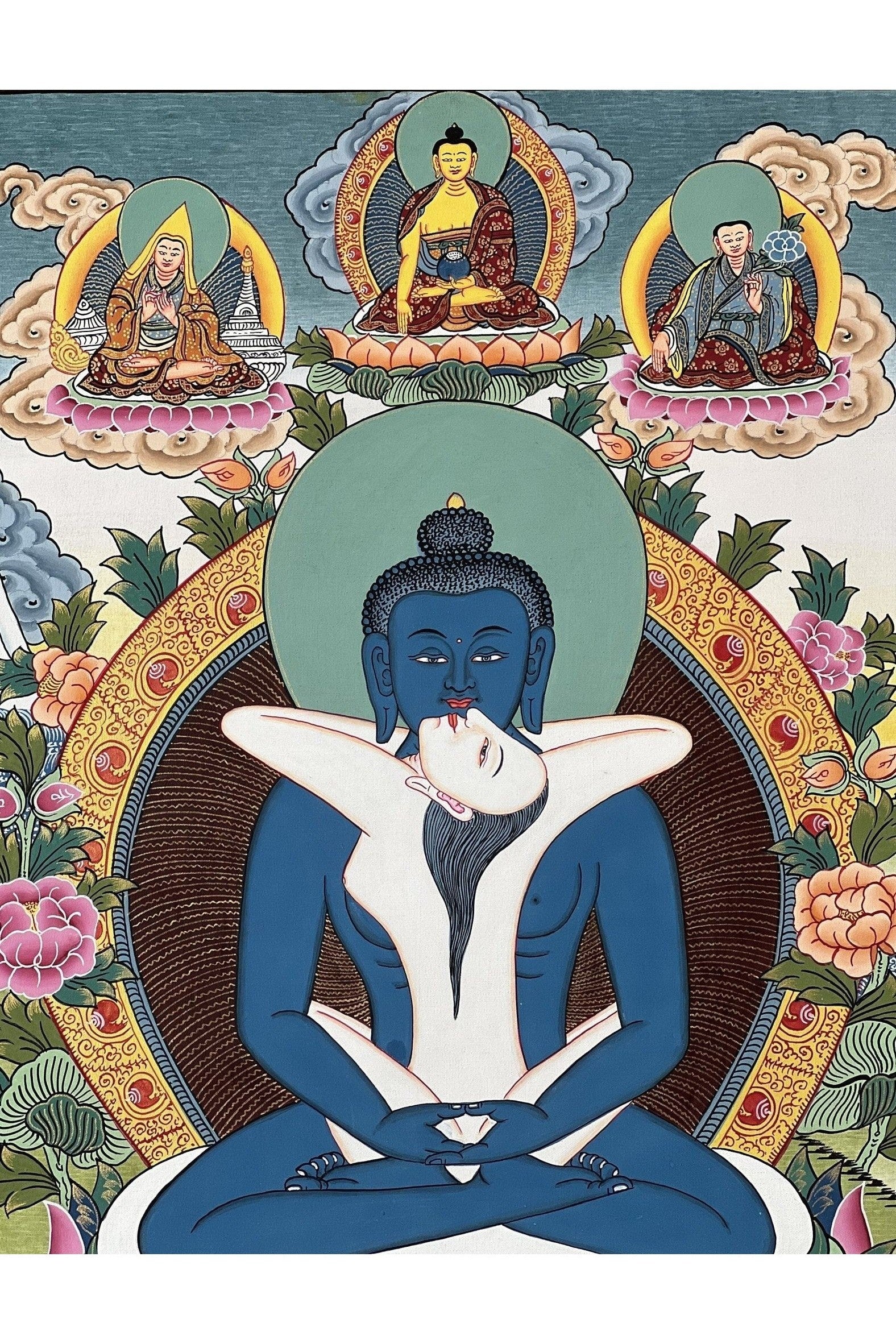 Buddha Shakti/ Samantabhadra Bodhisattva Masterpiece Tibetan Thangka Painting Original Healing and Meditation Art - Tibetan Thangka Art