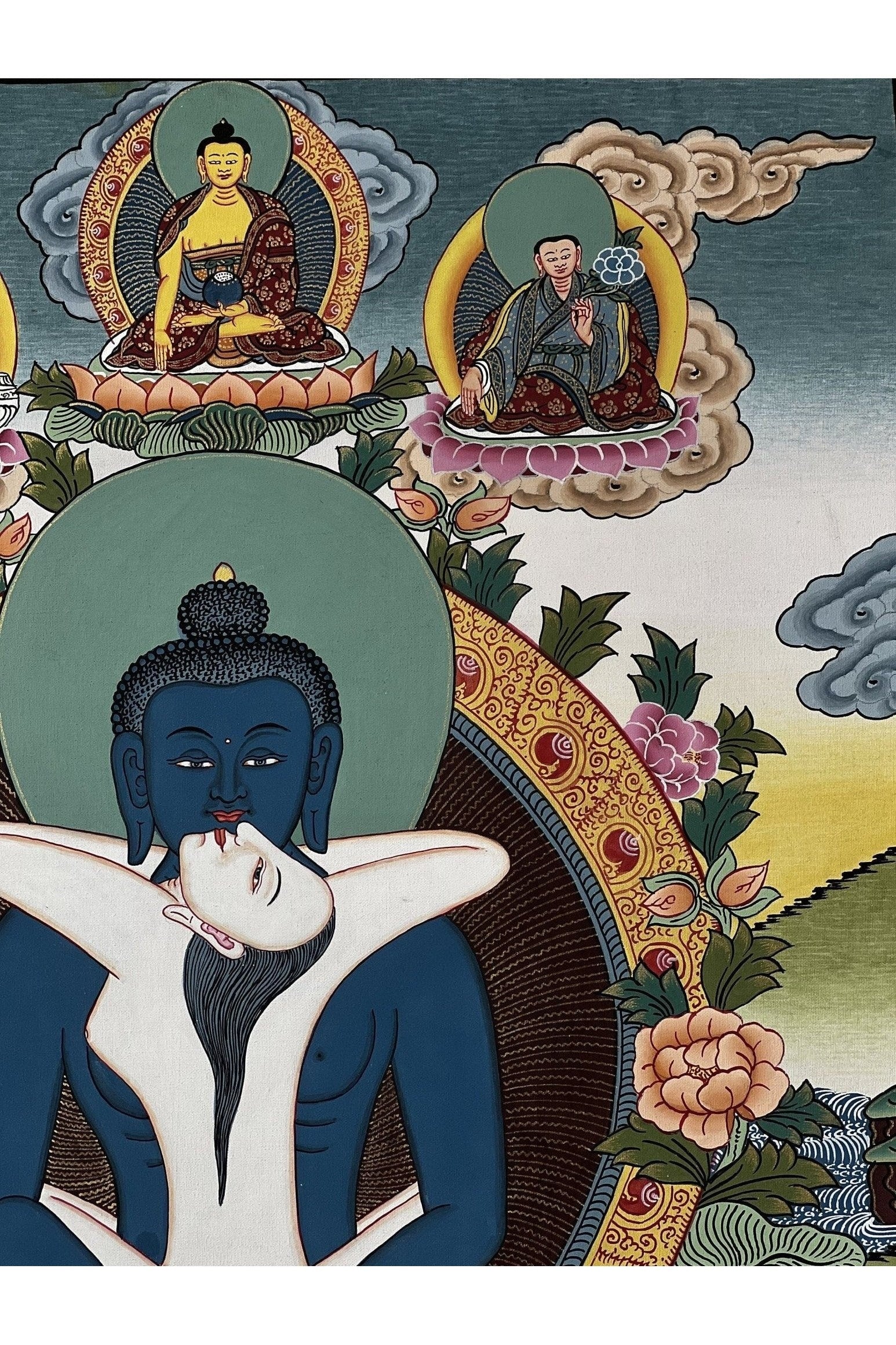 Buddha Shakti/ Samantabhadra Bodhisattva Masterpiece Tibetan Thangka Painting Original Healing and Meditation Art - Tibetan Thangka Art