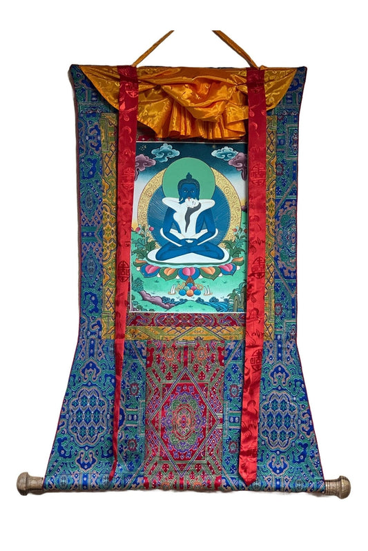 Buddha Shakti Samantabhadra Master Quality Tibetan Thangka Painting Original Art with Premium Silk Brocade - Tibetan Thangka Art