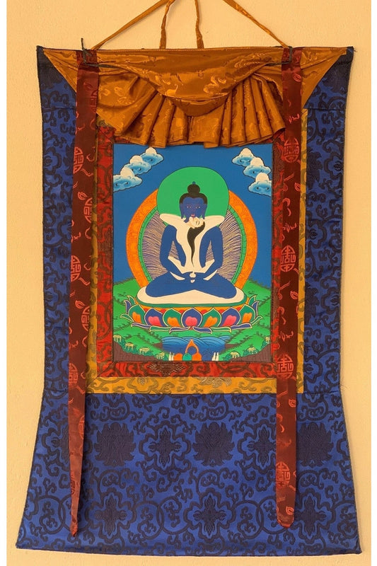 Buddha Shakti, Samantabhadra, Tibetan Thangka Painting, Original Art with Silk Frame ( Brocade) - Tibetan Thangka Art