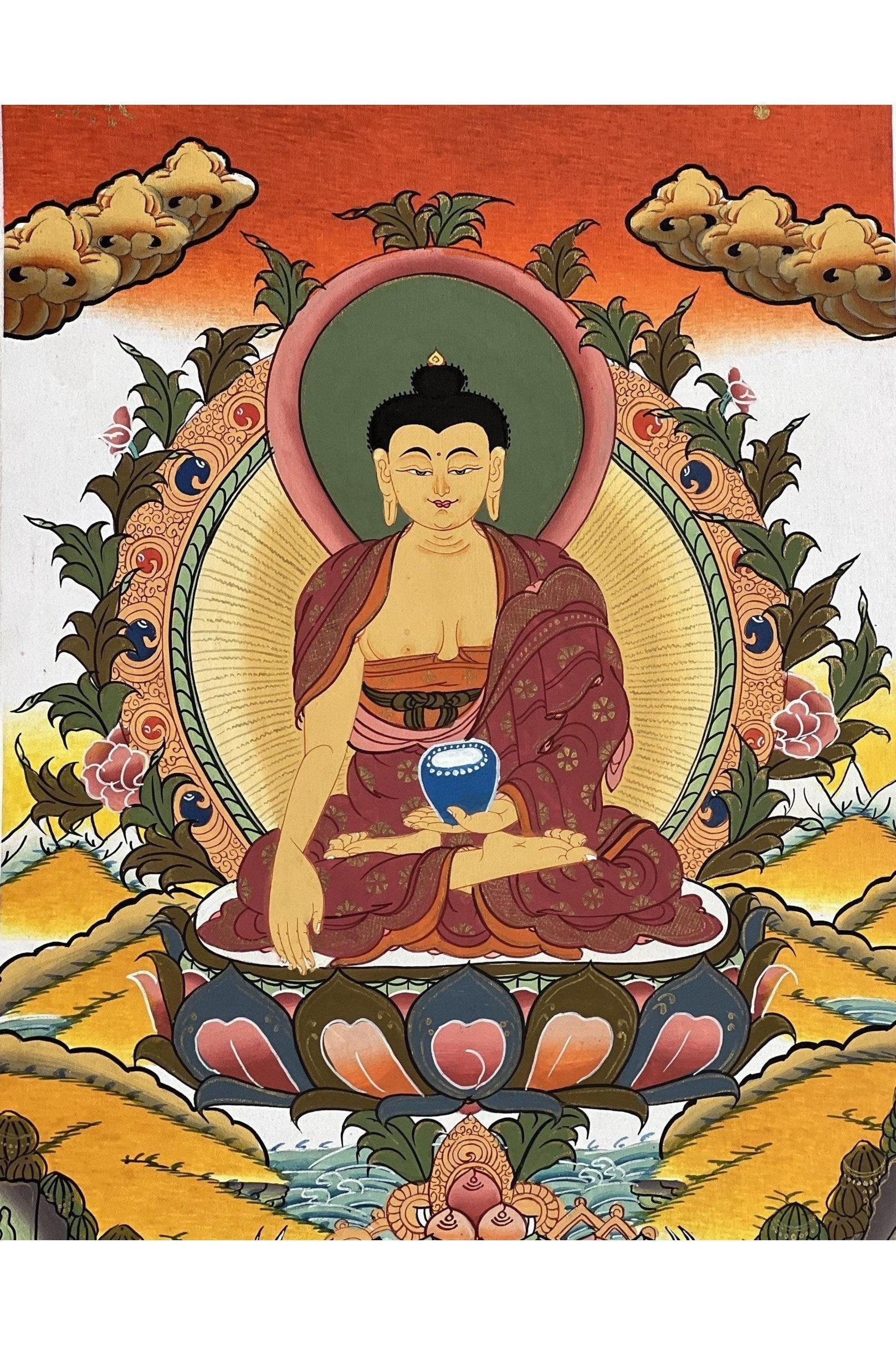Buddha Shakyamuni / Siddhartha Gautama High - quality Tibetan Thangka Painting Original Buddhist Art framed with high - quality Silk - Tibetan Thangka Art