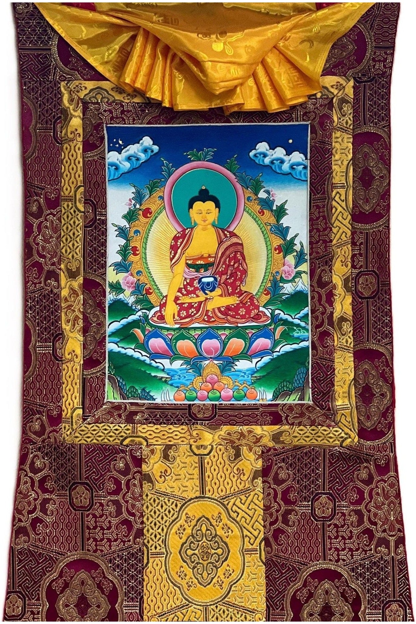 Buddha Shakyamuni / Siddhartha Gautama High - quality Tibetan Thangka Painting Original Buddhist Art framed with high - quality Silk - Tibetan Thangka Art