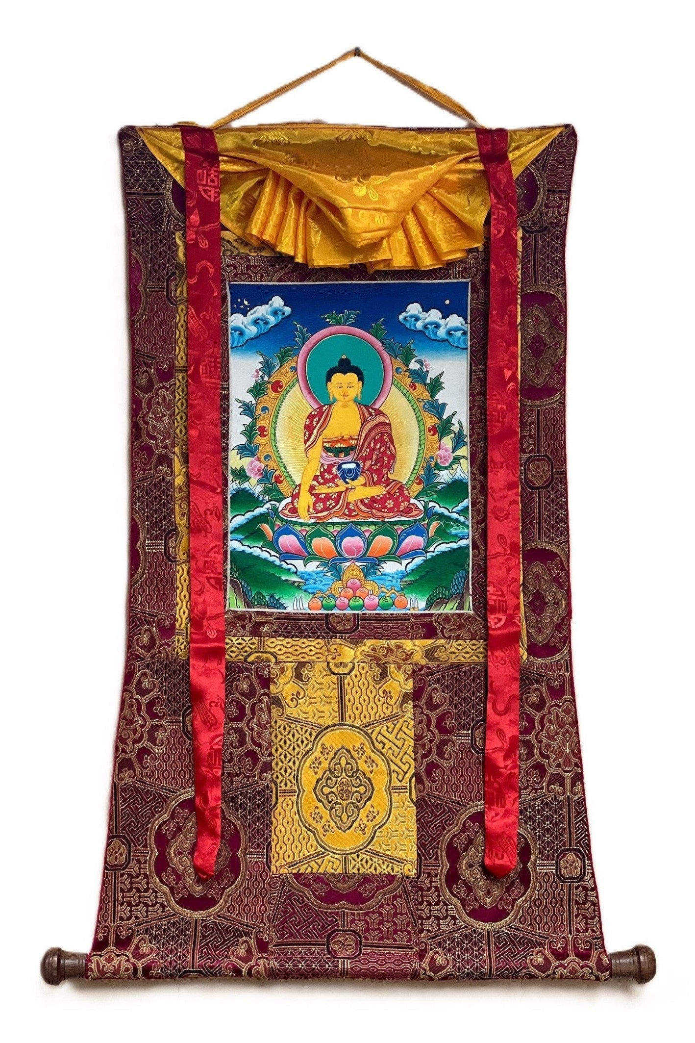 Buddha Shakyamuni / Siddhartha Gautama High - quality Tibetan Thangka Painting Original Buddhist Art framed with high - quality Silk - Tibetan Thangka Art