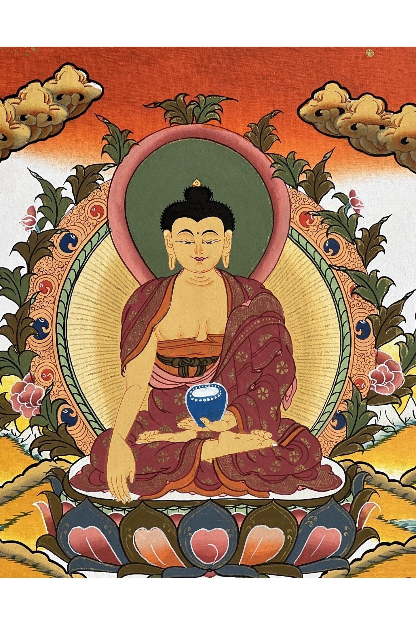 Buddha Shakyamuni / Siddhartha Gautama High - quality Tibetan Thangka Painting Original Buddhist Art framed with high - quality Silk - Tibetan Thangka Art