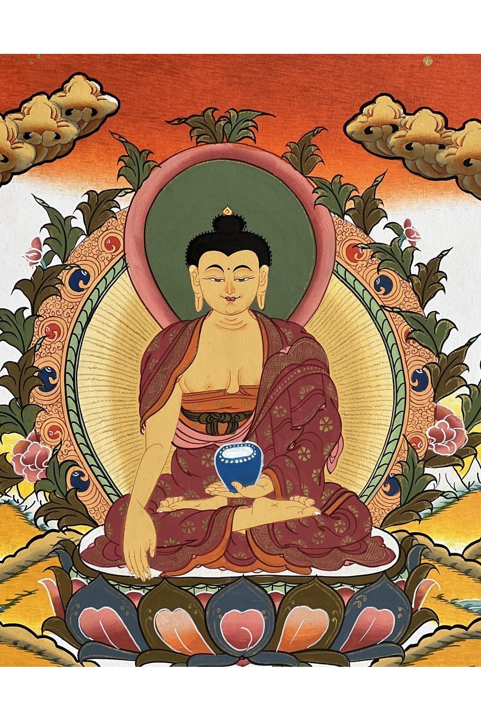 Buddha Shakyamuni / Siddhartha Gautama High - quality Tibetan Thangka Painting Original Buddhist Art framed with high - quality Silk - Tibetan Thangka Art