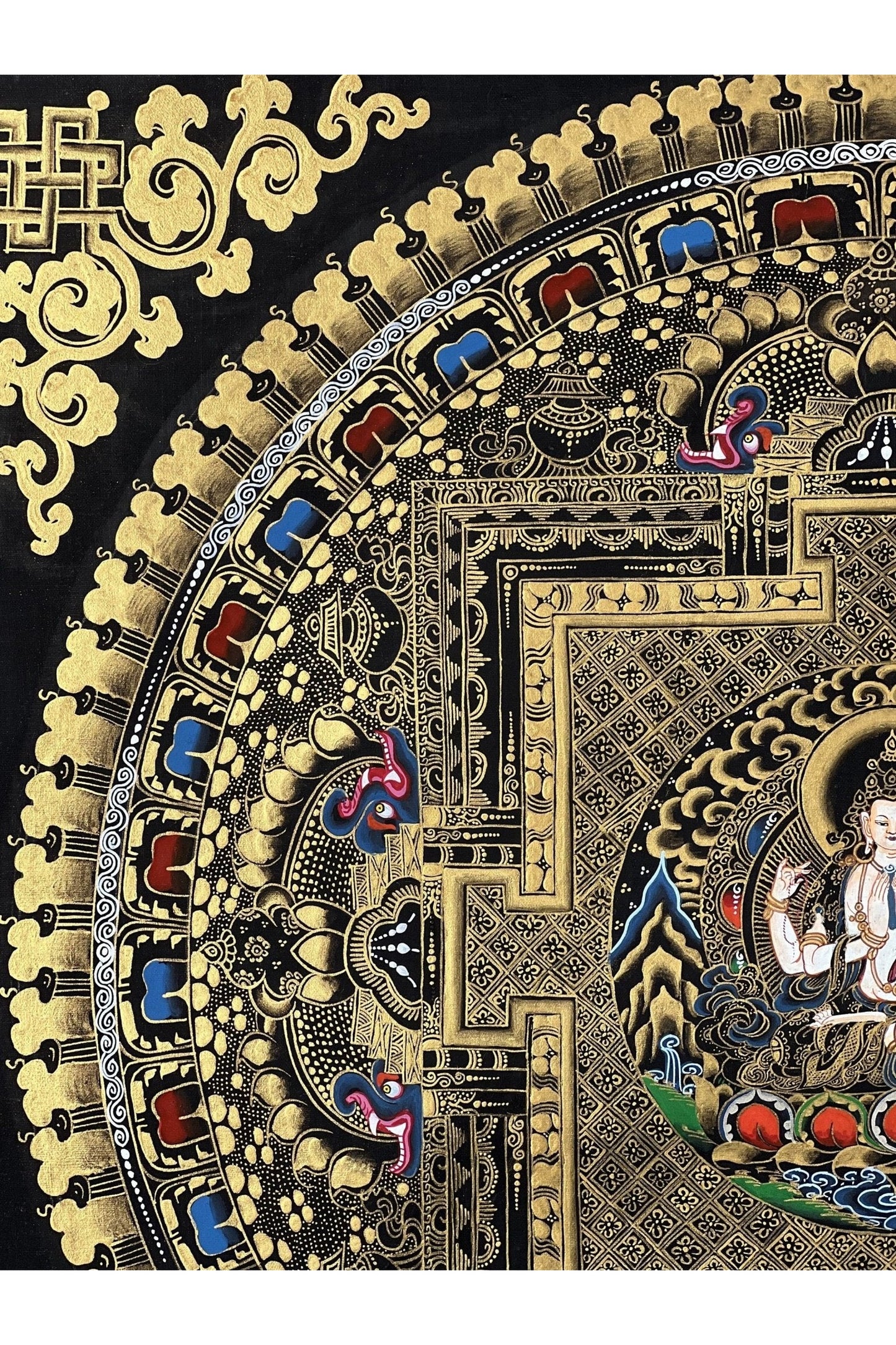 Chenrezig Mandala Tibetan Thangka Painting, Original Hand - Painted Art for Meditation, Healing, Home Décor/Wall Hanging - Tibetan Thangka Art