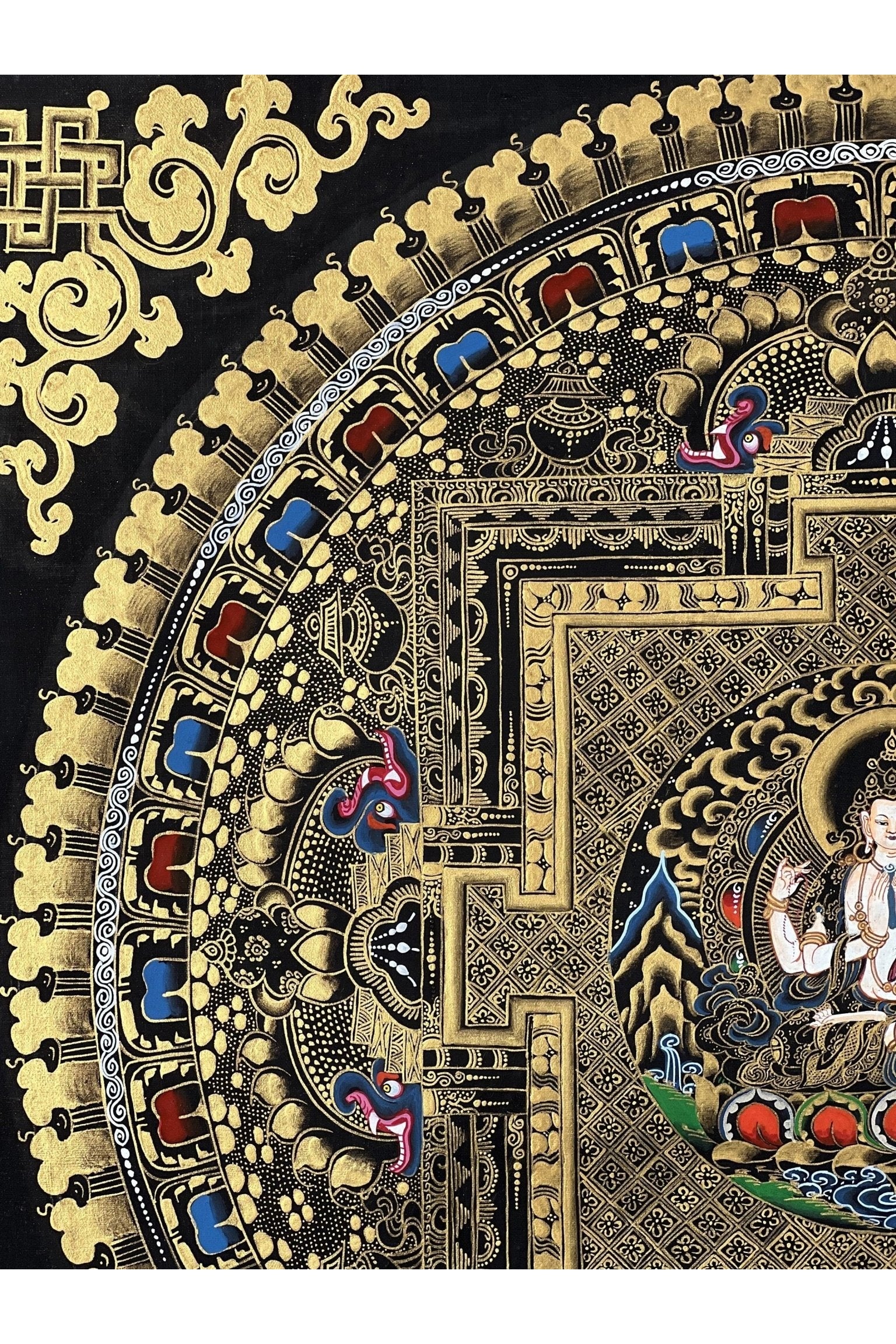 Chenrezig Mandala Tibetan Thangka Painting, Original Hand - Painted Art for Meditation, Healing, Home Décor/Wall Hanging - Tibetan Thangka Art