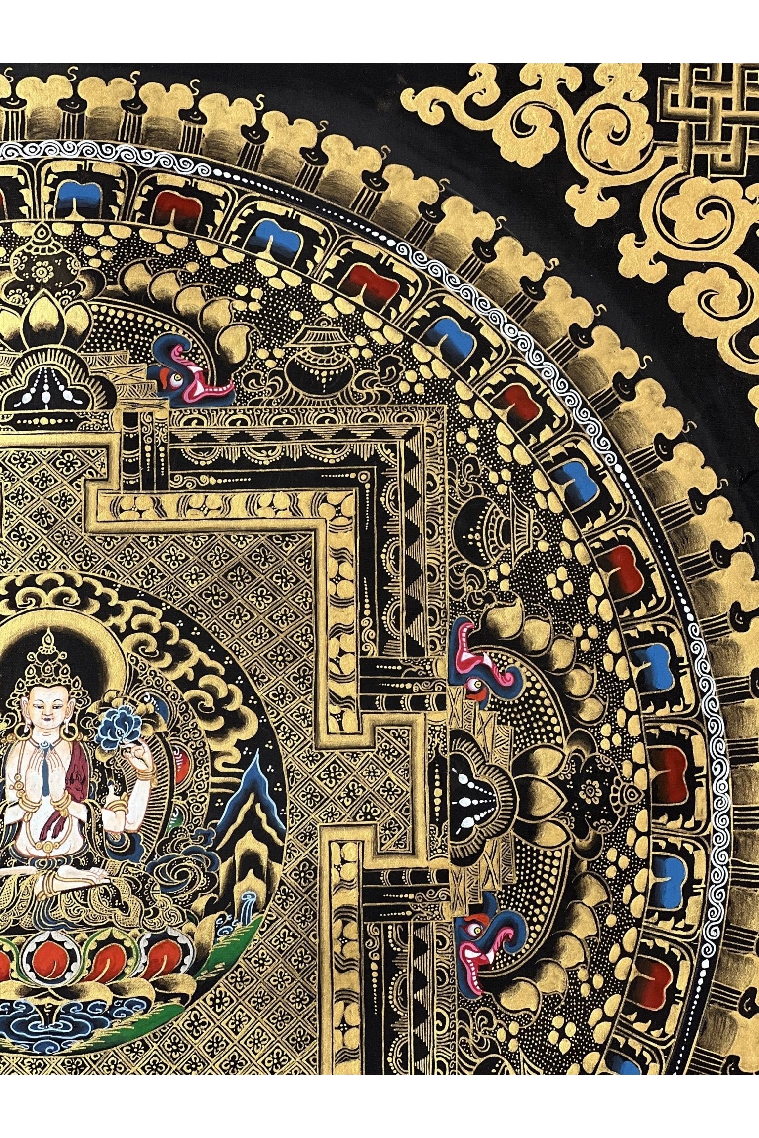 Chenrezig Mandala Tibetan Thangka Painting, Original Hand - Painted Art for Meditation, Healing, Home Décor/Wall Hanging - Tibetan Thangka Art